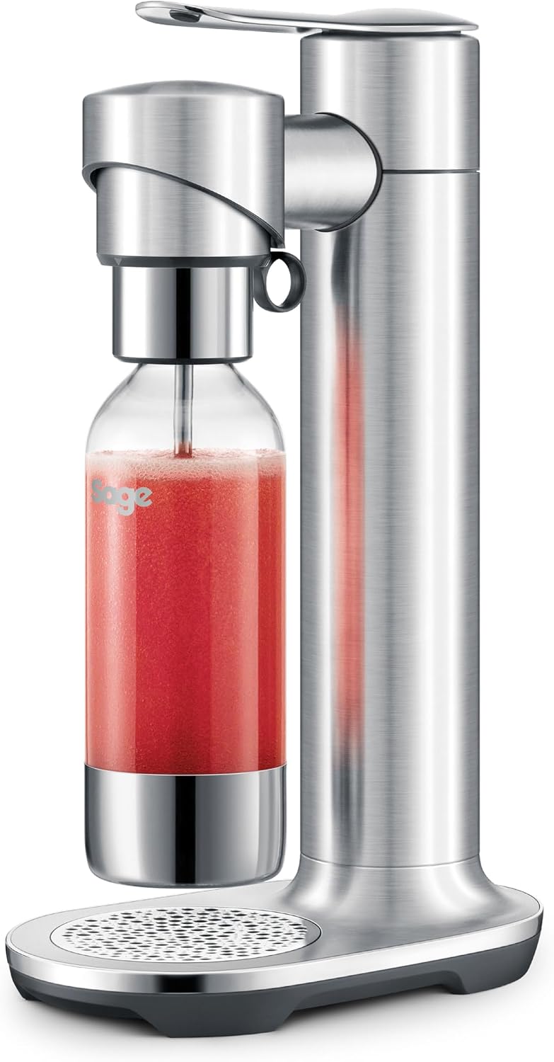 دستگاه نوشابه ساز آب گاز دار سیج انگلستان Sage - InFizz Fusion Home Soda Maker - برای آب گازدار، آبمیوه، چای، کوکتل و تمام نوشیدنی های گازدار، فولاد ضد زنگ برس خورده