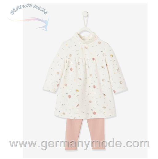 پیراهن و شلوار کودک ورت فرانسه Vertbaudet Mädchen Baby-Set Kleid- Leggings - wollweiß bedruckt