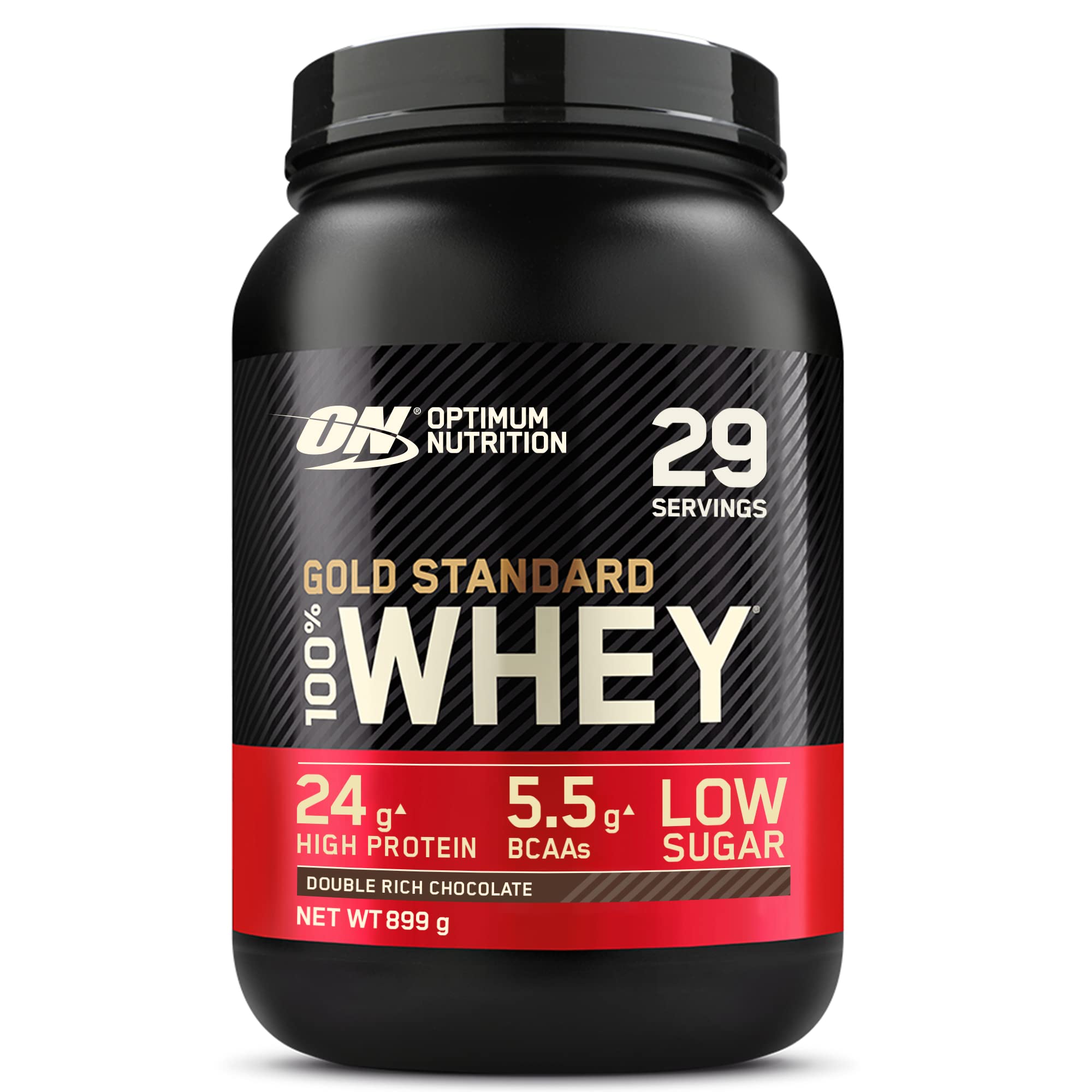 خرید از آمازون - پودر پروتئین آب پنیر 100% استاندارد طلای Optimum Nutrition برای عضله سازی و ریکاوری با گلوتامین طبیعی و اسیدهای آمینه BCAA، شکلات دوبل غنی، 29 وعده، 899 گرم