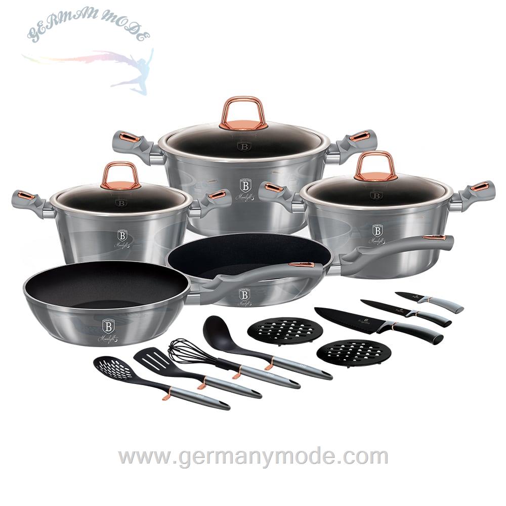 سرویس قابلمه ماهیتابه کفگیر ملاقه چاقو 22 پارچه برلینگر هاوس مجارستان BerlingerHaus 17-PIECE COOKWARE SET BH-7044 MOONLIGHT EDITION