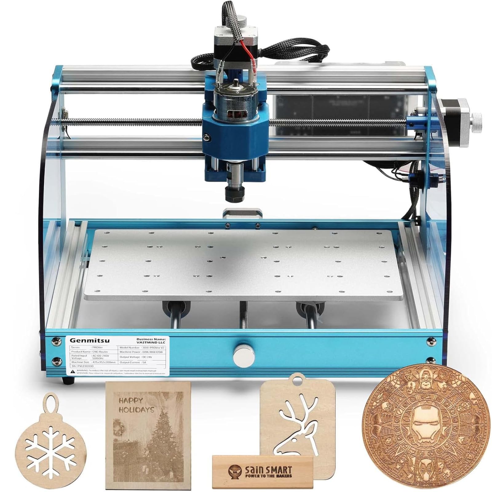 خرید از آمازون - دستگاه فرز CNC Genmitsu 3018-PROVer V2، CNC رومیزی برای سطح ورودی با سوئیچ های محدود و توقف اضطراری، اسپویل آلومینیومی ارتقا یافته Z-Axis، منطقه کاری 284 x 180 x 40 میلی متر با کنترل کننده آفلاین