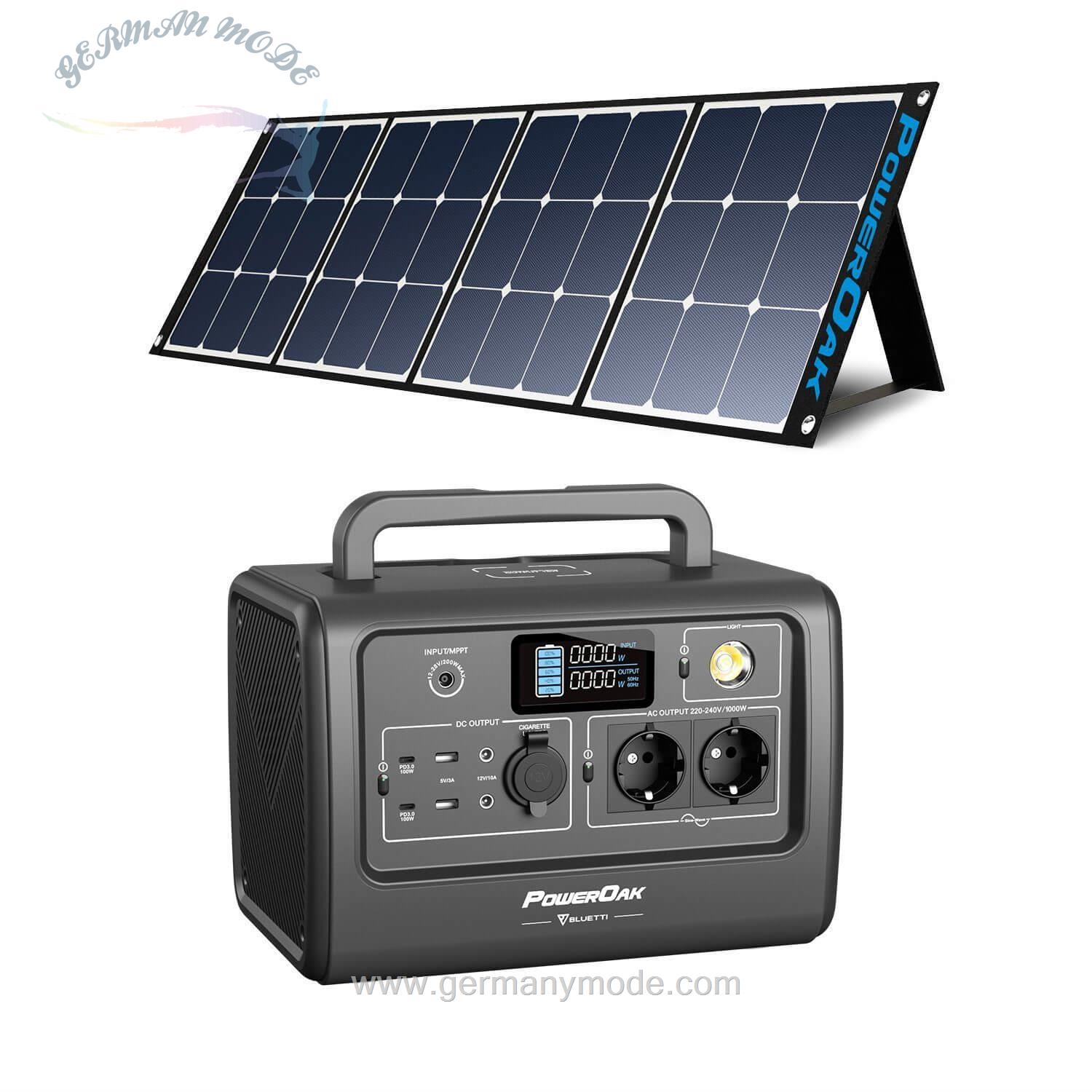 ژنراتور برق خورشیدی با پنل قابل حمل بلوتی Bluetti PowerOak EB70 mit Solarpanel SP120