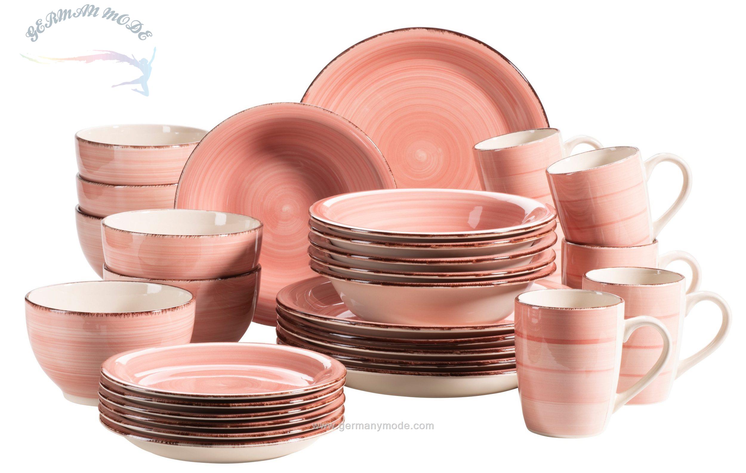 سرویس غذاخوری سرامیک 30 پارچه 6 نفره ماسر اتریش Mäser Kombiservice Lumaca Bel Tempo II (30-tlg.) rosa