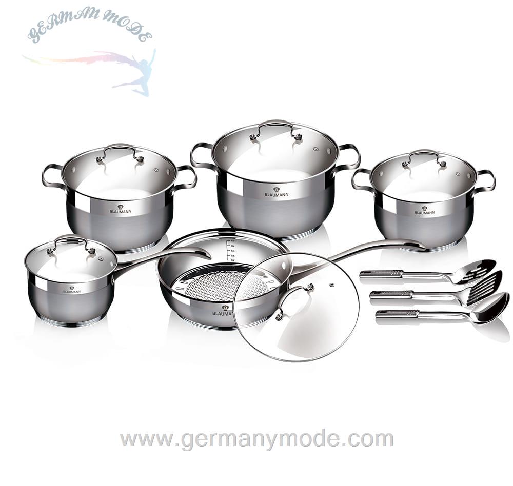 سرویس قابلمه ماهیتابه کفگیر ملاقه 13 پارچه برلینگر هاوس مجارستان BerlingerHaus 13-PIECE COOKWARE SET BLAUMANN BL/3196 SATIN LINE