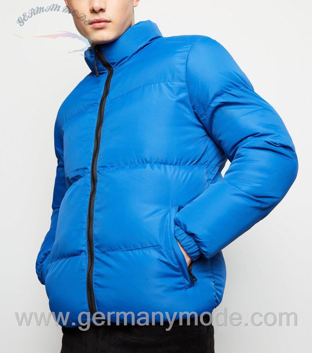کاپشن مردانه نیولوک (انگلستان) Hellblaue dicke Jacke mit Stehkragen