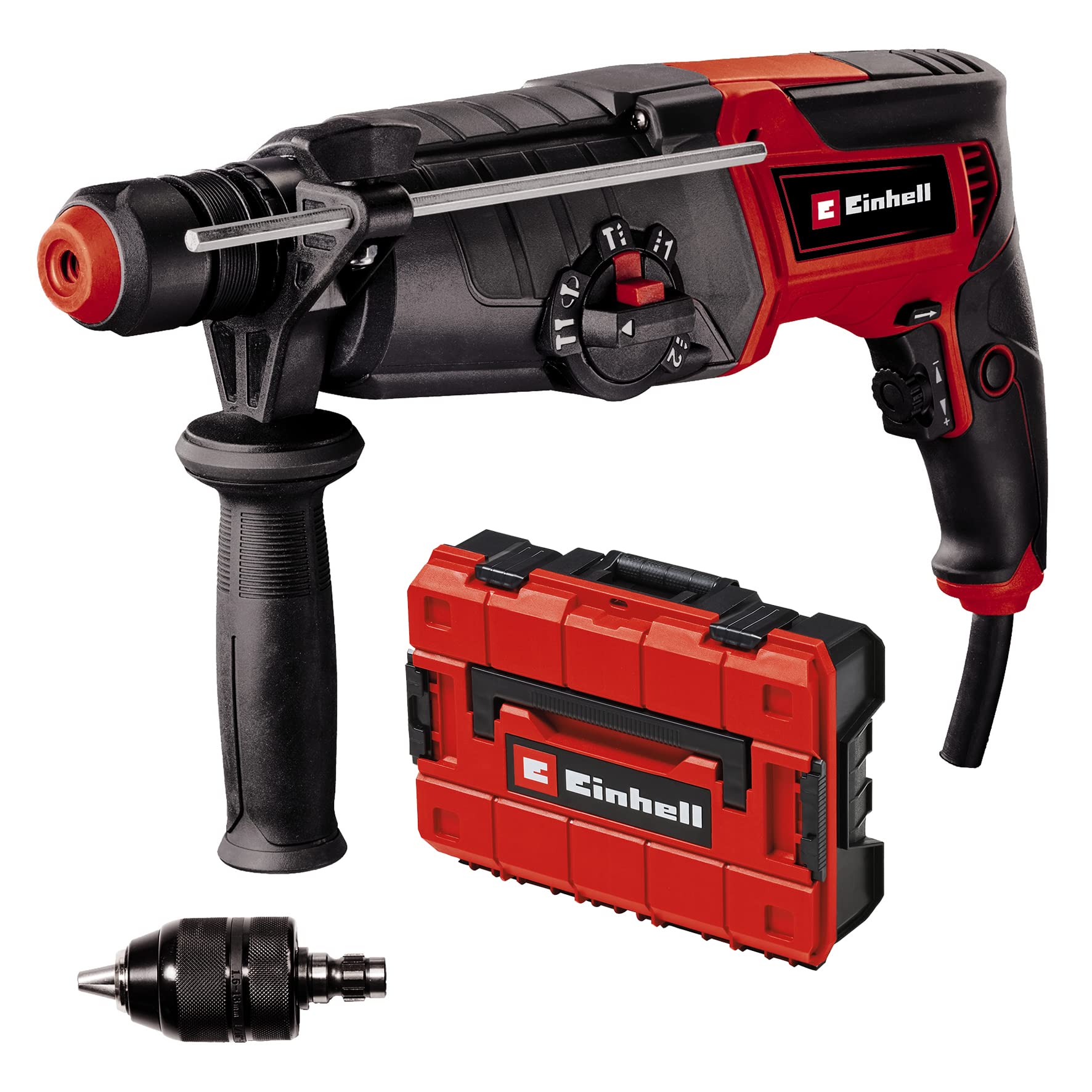 خرید از آمازون - مته چکشی Einhell TE-RH 950/1 5F (950 وات، گیربکس 2 سرعته، مقاومت ضربه ای 3 ژول، پایه SDS-plus، توقف عمق حفاری، ظرفیت حفاری 28 میلی متر در بتن، شامل چاک مته اضافی)