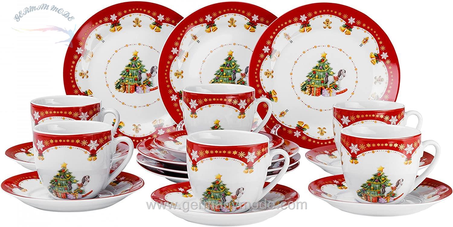 سرویس قهوه خوری چینی کریسمس 36 پارچه 12 نفره ون ول اسکاندیناوی Van Well Kaffeeservice Weihnachtszauber (36-tlg.)