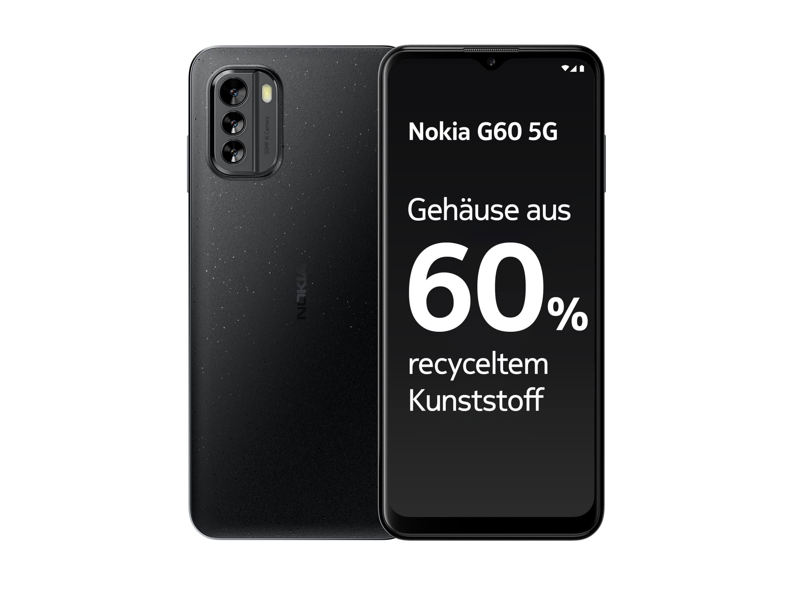 خرید از آمازون - گوشی هوشمند نوکیا G60 5G، صفحه نمایش 6.58 اینچی HD+ 120 هرتز، 6 گیگابایت رم و 128 گیگابایت فضای ذخیره سازی، اندروید 12، دوربین 50 مگاپیکسلی هوش مصنوعی، 3 سال گارانتی و به روز رسانی، ساخته شده از 60 درصد پلاستیک بازیافتی، عمر باتری 2 روزه - مشکی