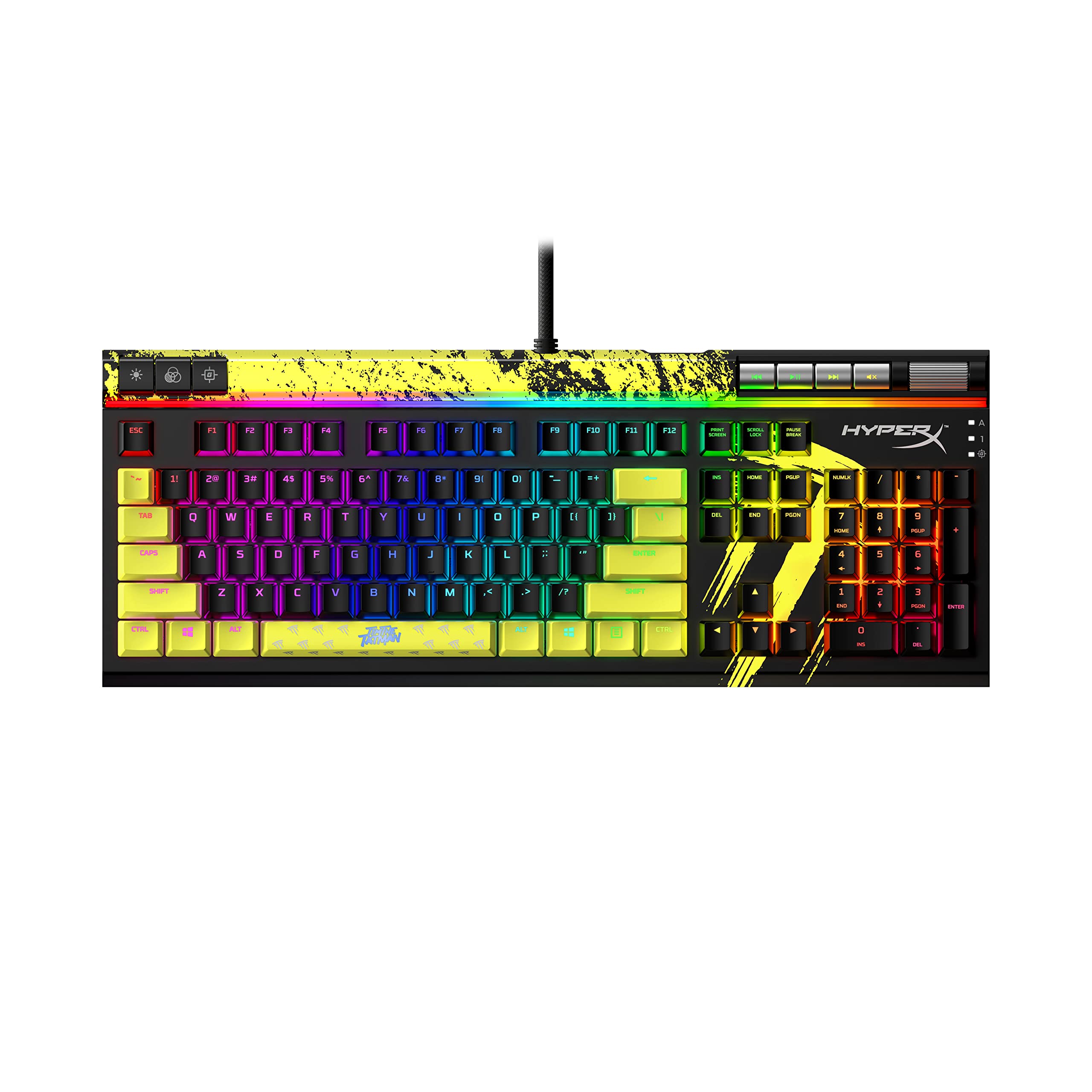 خرید از آمازون - HyperX Alloy Elite 2 - صفحه‌کلید بازی مکانیکی - TimTheTatMan Edition - تنظیم نور و ماکرو کنترل‌شده نرم‌افزاری، کلیدهای پودینگ ABS، کنترل رسانه، نور پس‌زمینه RGB سیاه/زرد صفحه کلید HyperX قرمز سایز کامل