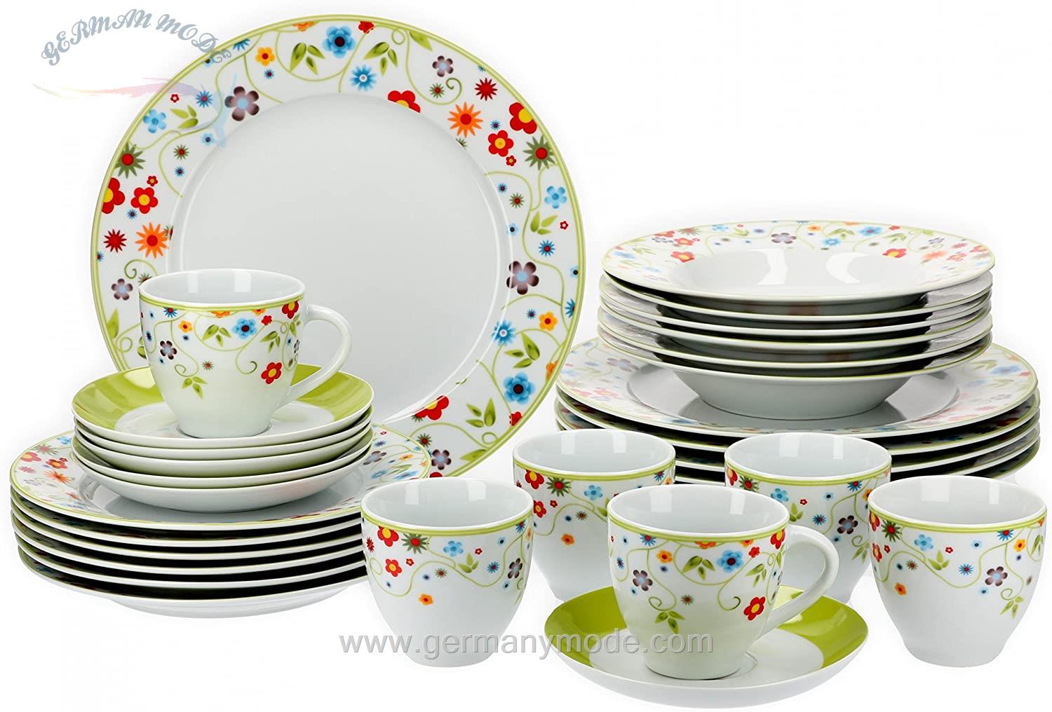سرویس غذاخوری چینی 30 پارچه 6 نفره ون ول اسکاندیناوی Van Well Kombiservice 30-tlg Vario Flowers
