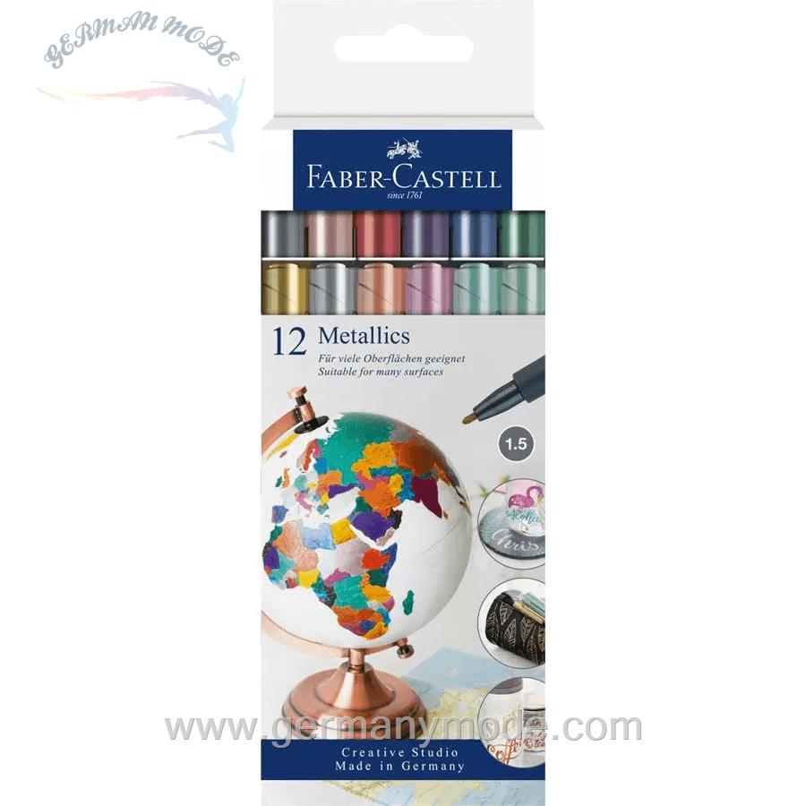 ماژیک ضد آب متالیک 12 رنگ فابرکاستل آلمان FABER CASTELL Metallics Marker 12er Kartonetui