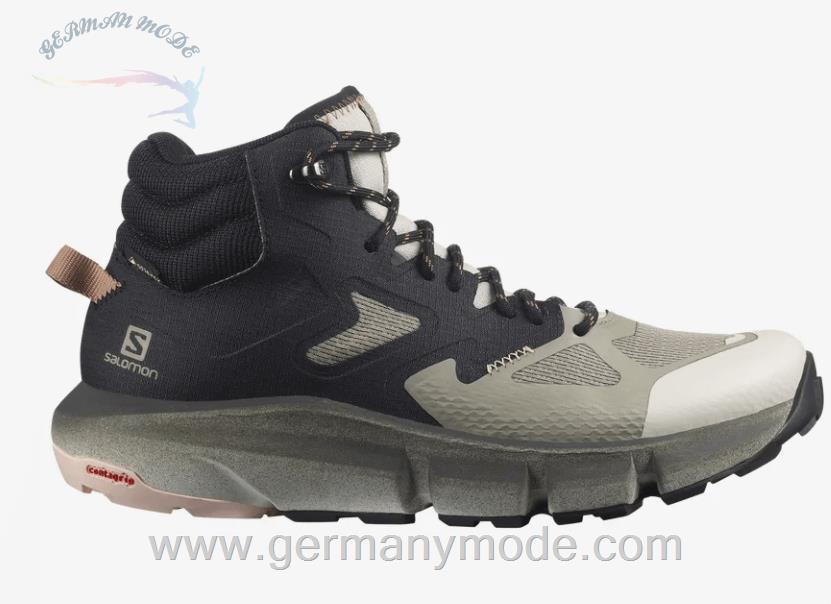 کتانی هایکینگ کوهنوردی ضد آب زنانه سالامون فرانسه SALOMON PREDICT HIKE MID GORE TEX Hikingschuhe Damen Vintage Khaki Black Mocha Mousse