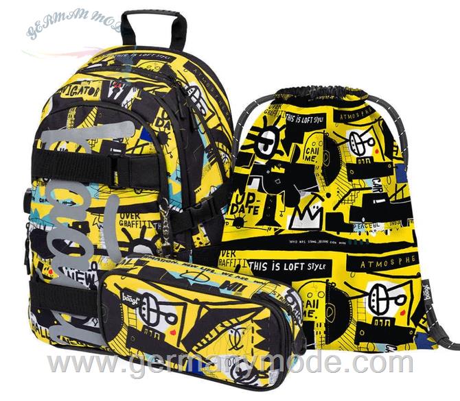 ست 3 تایی کوله پشتی مدرسه کوله ورزشی جامدادی دخترانه بگل Baagl Skate Street Art Rucksack Set 3tlg Rucksack Federmäppchen Turnbeutel