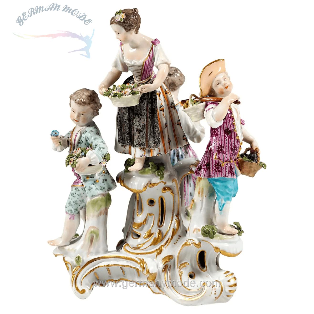 مجسمه دست ساز دکوری چینی آنتیک قدیمی Frühe Meissener Runde Gruppe von Gärtnerkindern von J J Kaendler 1763 1774