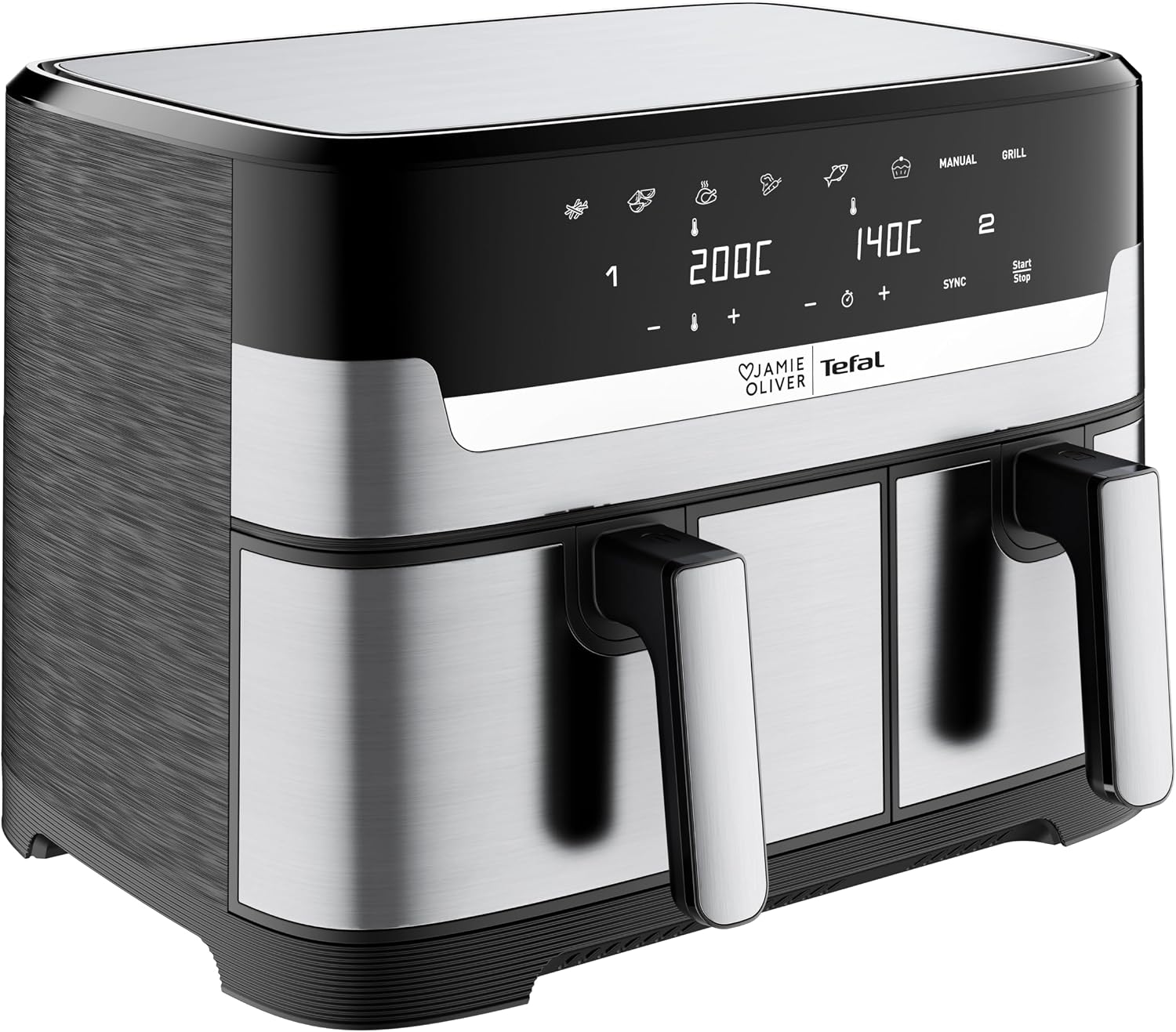 سرخ کن بدون روغن دو کشو جیمی الیور تفال فرانسه Tefal EY90JDE دارای ۲ منطقه پخت مستقل، ۸ برنامه پخت خودکار، ۸.۳ لیتر