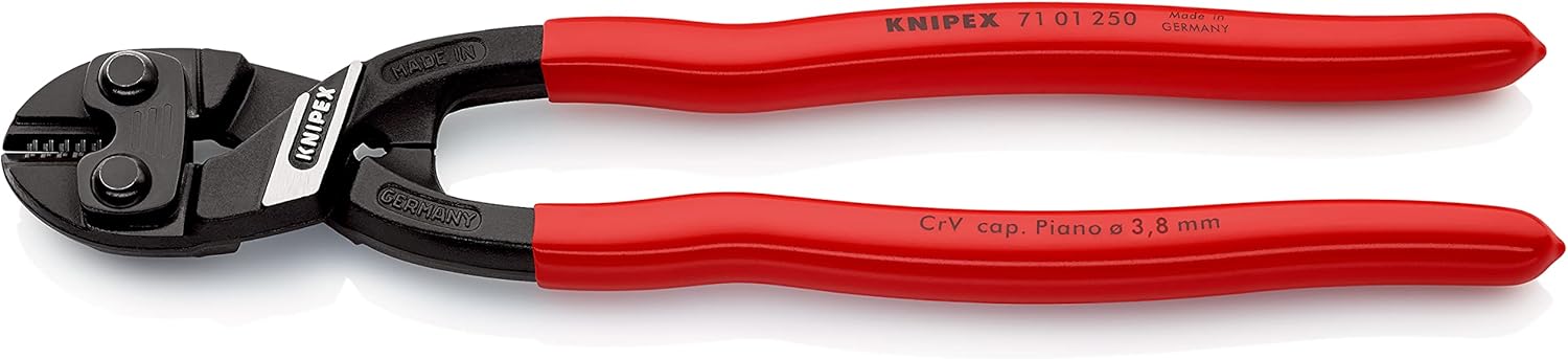 گاز انبر آرماتور بندی برش پیچ فشرده KNIPEX CoBolt XL (250 میلی متر) 71 01 250 سر مستقیم دسته های 250 میلی متری با روکش پلاستیکی قرمز