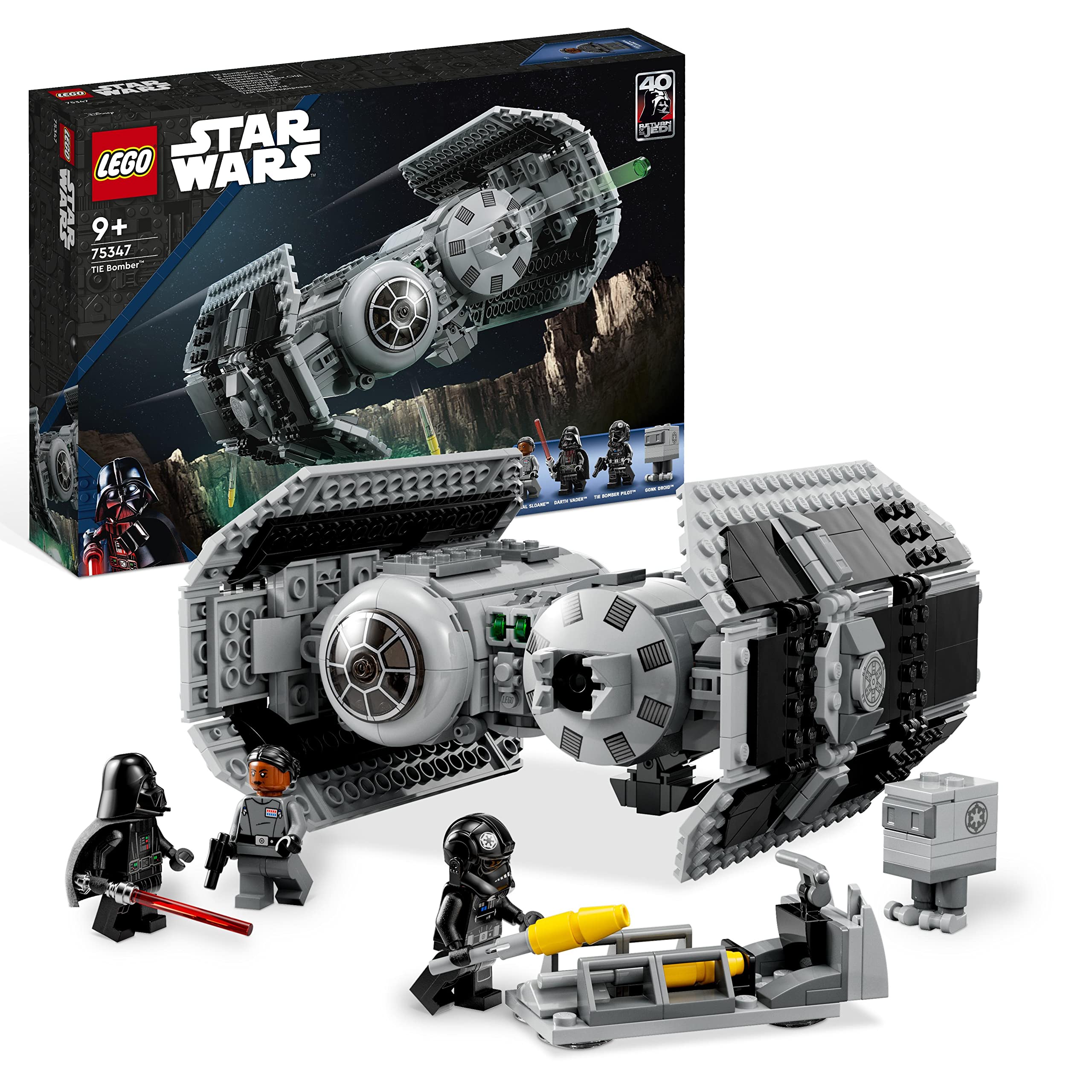 خرید از آمازون - کیت مدل بمب کراوات جنگ ستارگان لگو با مینی فیگور دارث ویدر با Lightsaber و Gonk Droid، اسباب بازی ساختنی با Starfighter به عنوان هدیه 75347 Single