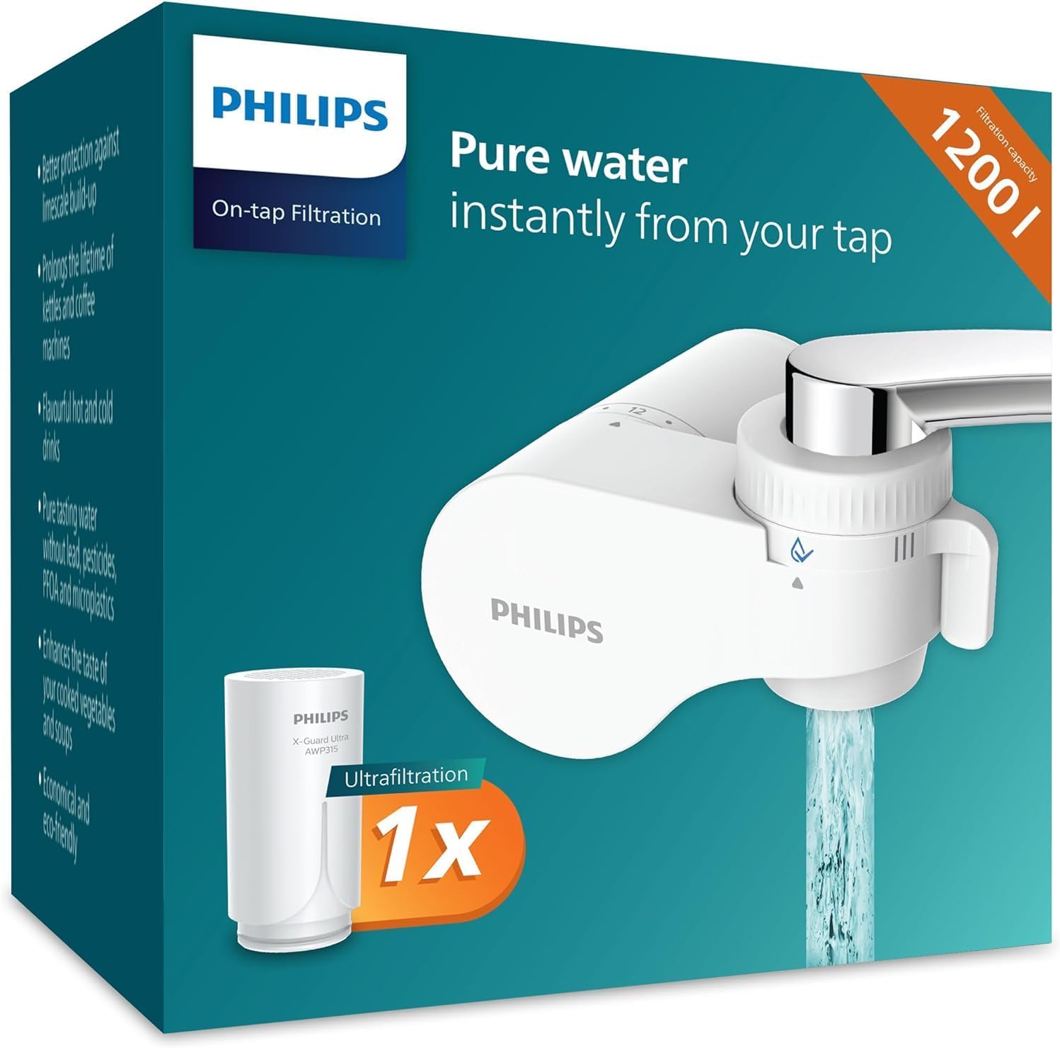فیلتر تصفیه آب روی شیر فیلیپس هلند Philips AWP3754 X-Guard ، فیلتر آب آشامیدنی برای شیرآلات، اولترافیلتراسیون