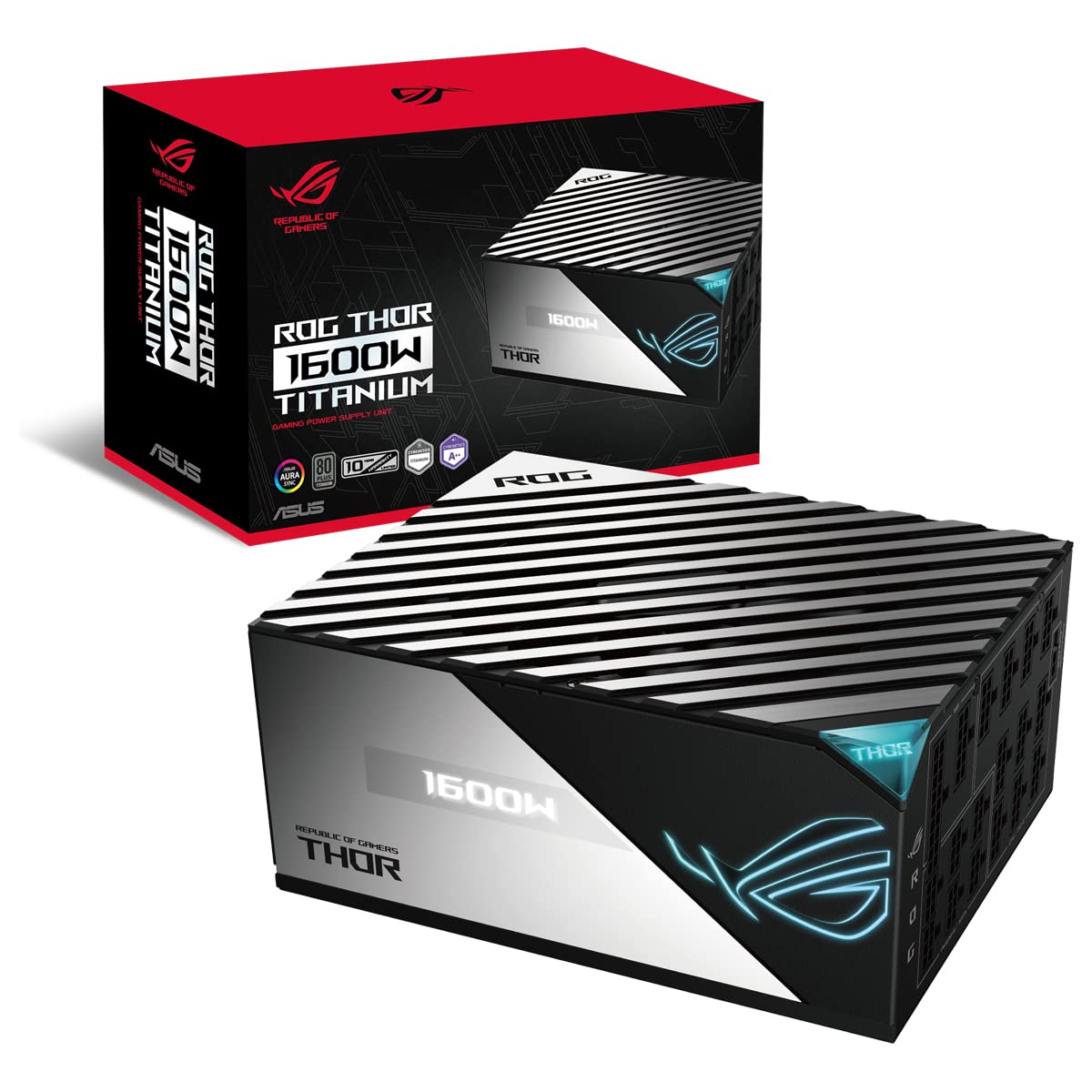 خرید از آمازون - منبع تغذیه تیتانیوم ASUS ROG Thor 1600W (1600W، نورپردازی Aura Sync RGB، صفحه نمایش OLED، PCIe 5.0 Ready، ترانزیستورهای نیترید گالیوم، کنترل دیجیتال و خازن های ESR کم) 1600 وات تیتانیوم