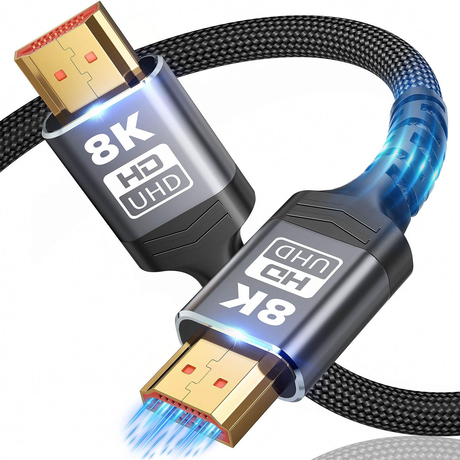 خرید از آمازون - کابل 8K HDMI 2.1، 2M/6.6FT کابل بافته شده با سرعت فوق العاده بالا، کابل HDMI 48 گیگابیت بر ثانیه (8K@60Hz 7680x4320، 4K@120Hz) پشتیبانی از دینامیک HDR 10 eARC، با قابلیت Dolby Atmos TV/RoHDTV Compat8 6.6 فوت