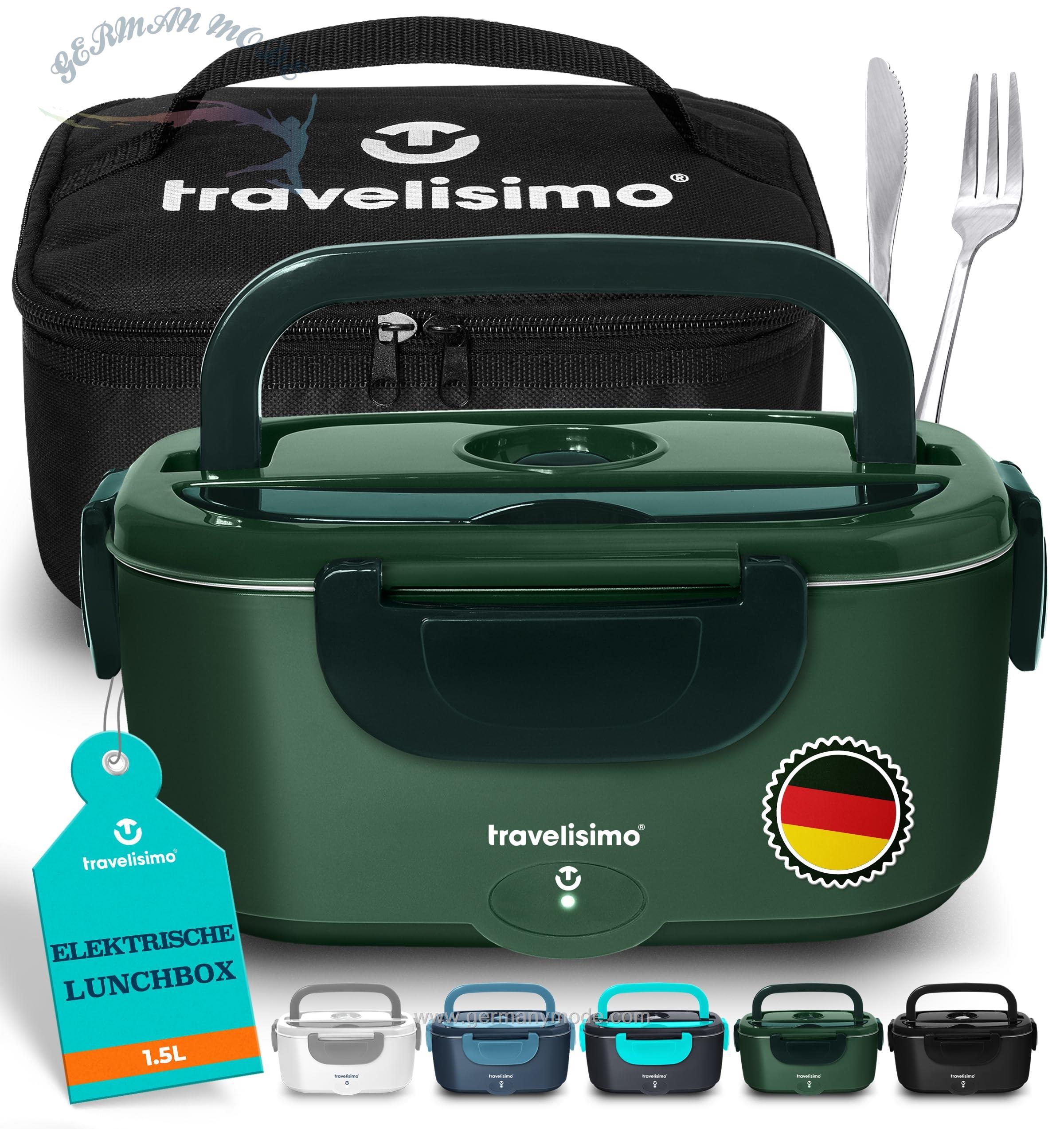 لانچ باکس ظرف گرم کننده غذای برقی و شارژی 80 واتی TRAVELISIMO جعبه ناهار گرم، جعبه حرارتی 1.5 لیتری برای غذا جعبه ناهار برقی 3 در 1 12 ولت / 24 ولت / 220 ولت، کانتینر گرما برای بردن برای کار جعبه ناهار کامیون کامیون الکتریکی