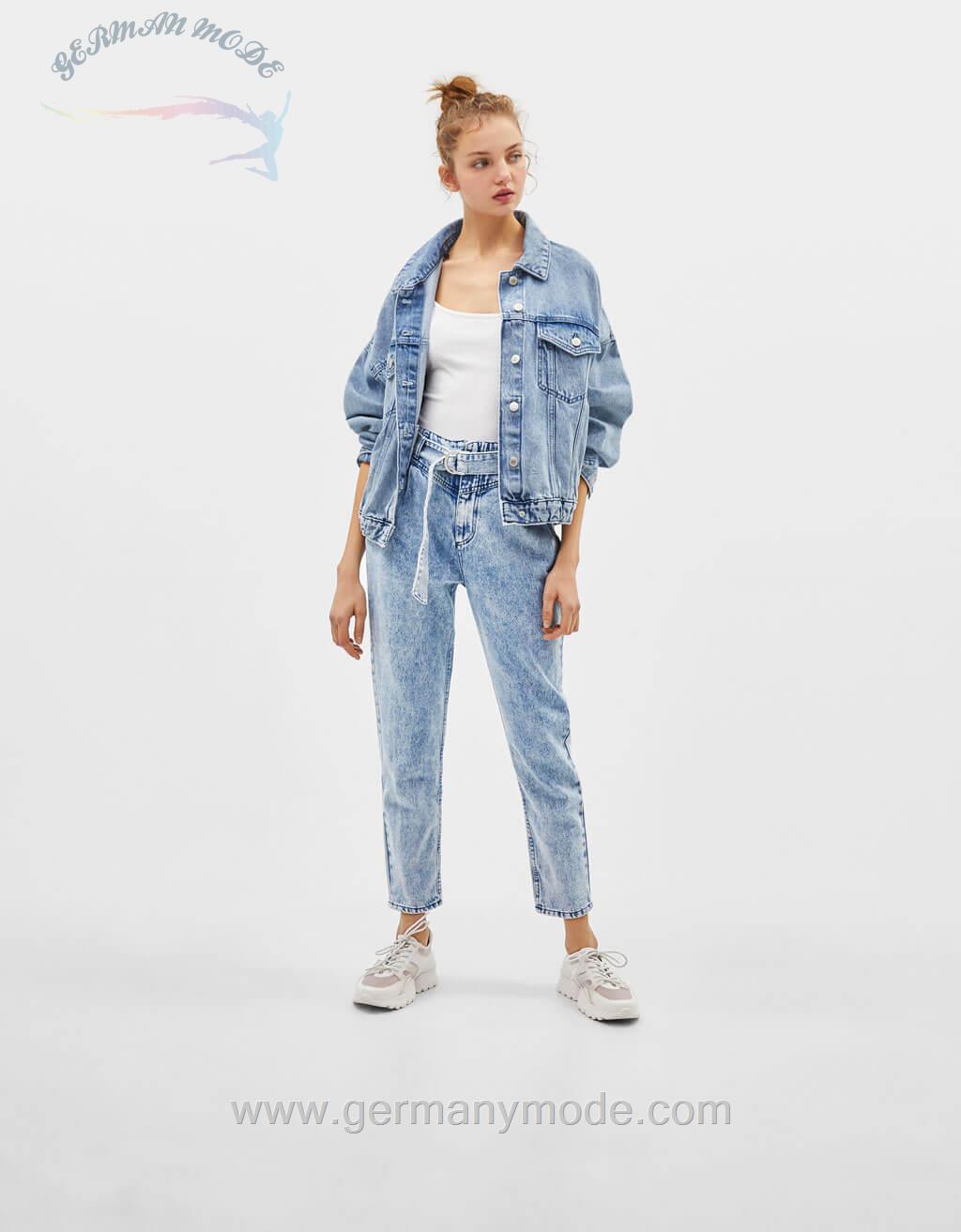 شلوار جین زنانه برشکا اسپانیا Mom-Jeans mit hohem Bund im Acid-Wash-Look
