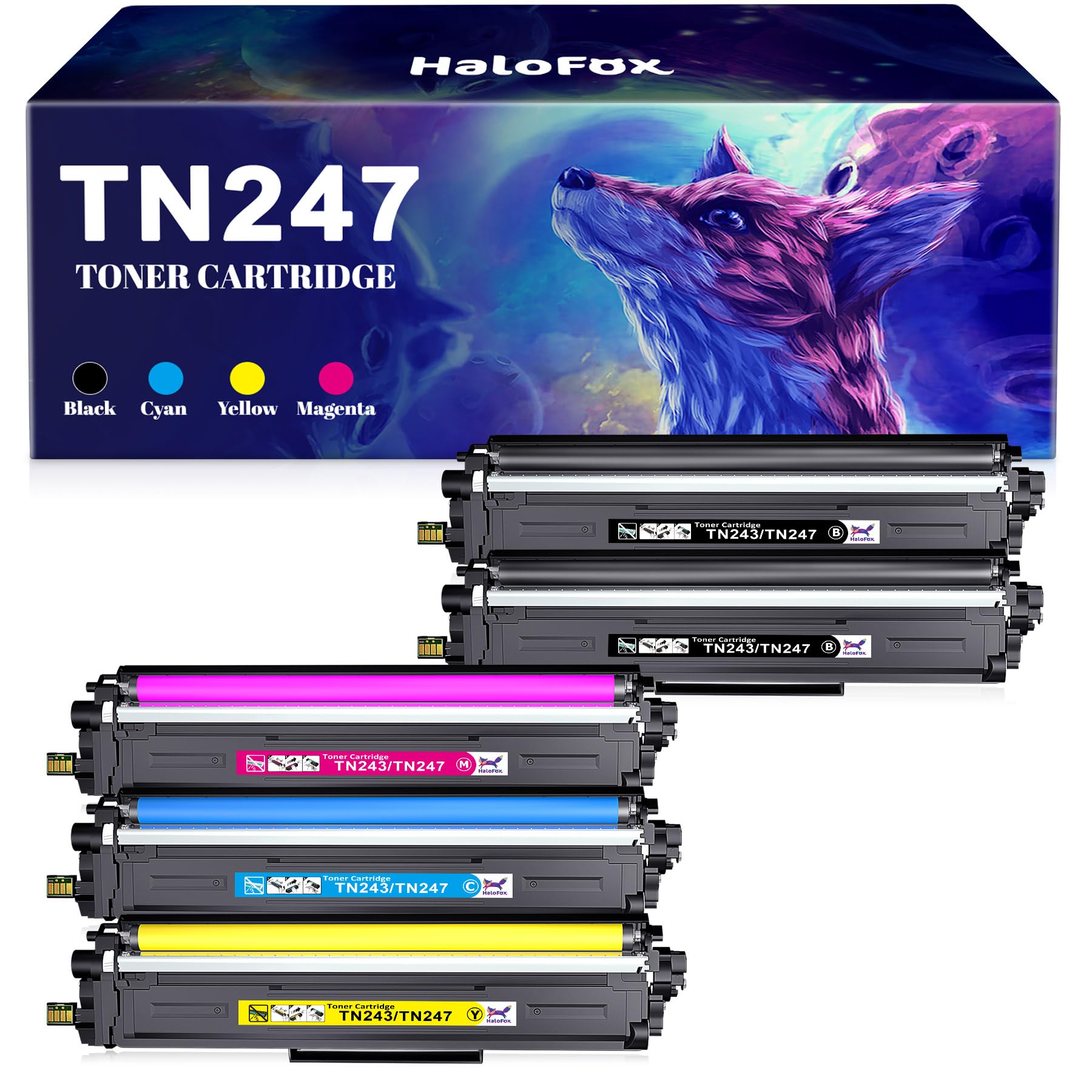 خرید از آمازون - تونر HaloFox Kompatibel Brother TN-243CMYK für Brother MFC L3750CDW TN247 Brother MFC-L3750CDW Toner Brother DCP-L3550CDW MFC-L3770CDW HL-L3230CDW HL-L3CPW310 ck 2 شوارتز، 1 فیروزه ای، 1 سرخابی، 1 گلب