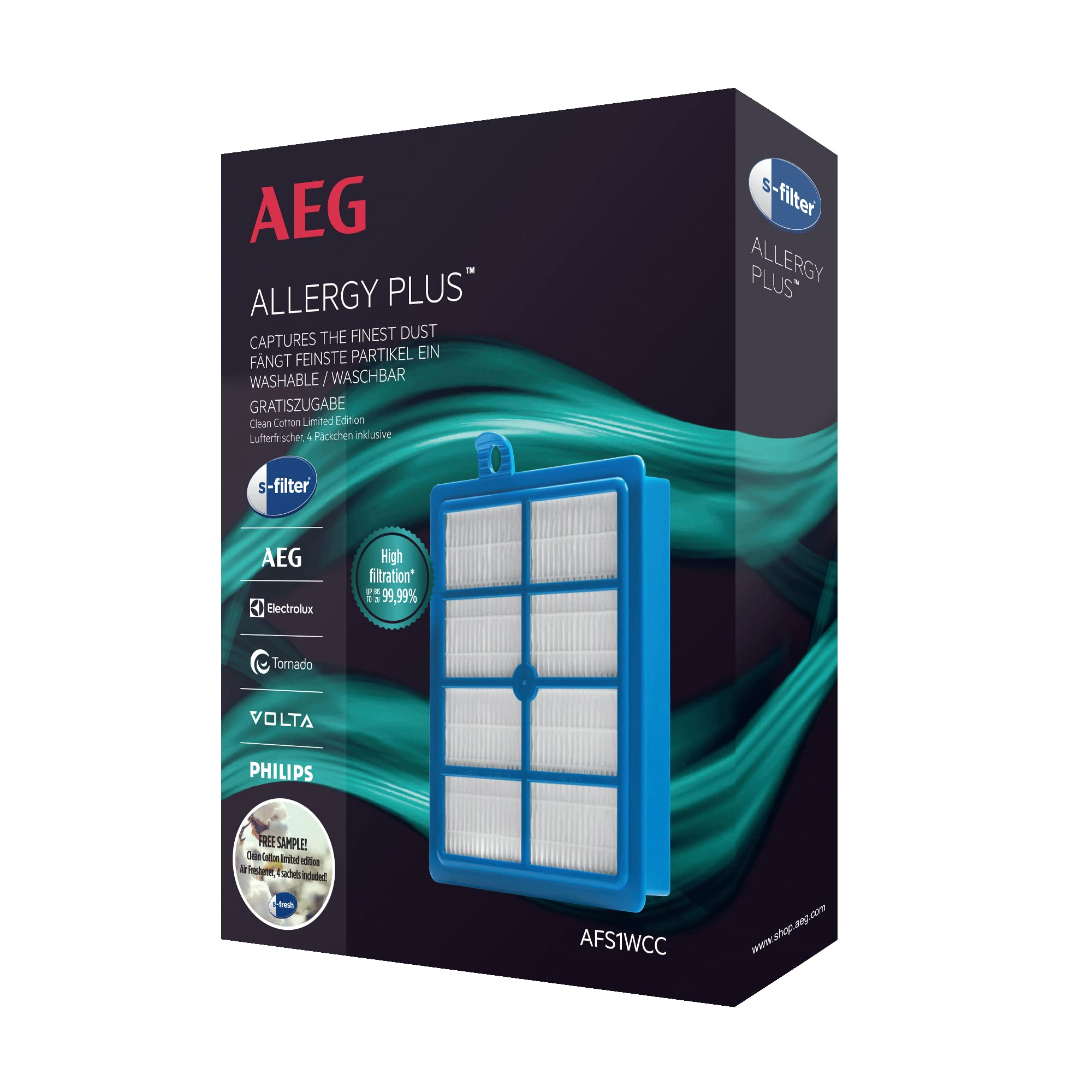فیلتر AEG AFS1W Allergy Plus، قابل شستشو، برای جاروبرقی‌های کیسه‌ای AEG و Philips، برای مدل‌های UltraOne و UltraSilence