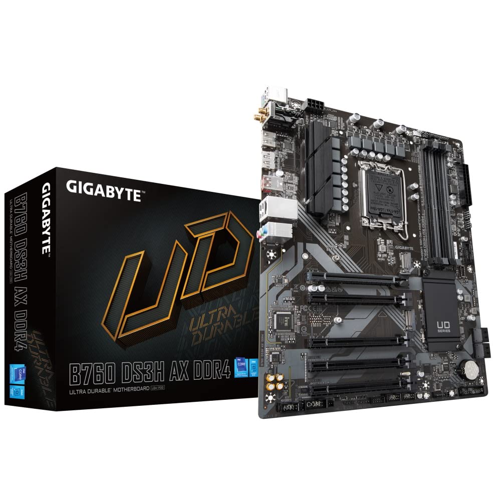 خرید از آمازون - مادربرد GIGABYTE B760 DS3H AX DDR4 ATX - از پردازنده‌های هسته‌ای نسل دوازدهم و سیزدهم اینتل، LGA 1700، کانکتورهای 2xPCIe 4.0 x4 M.2، PCIe 4.0x16، GbE LAN و Wi-Fi 6E/Wi-Fi 1-1ax, 802.DPG، پشتیبانی می‌کند. HDMI