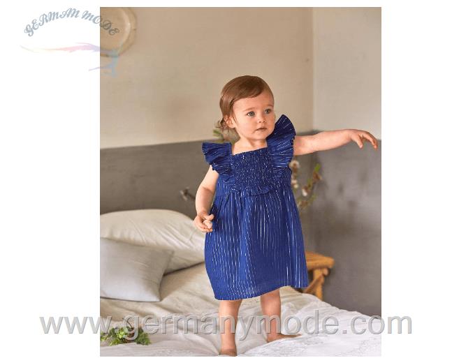 پیراهن کودک ورت فرانسه Vertbaudet Festliches Mädchen Baby Kleid Glanzeffekte - marine gestreift