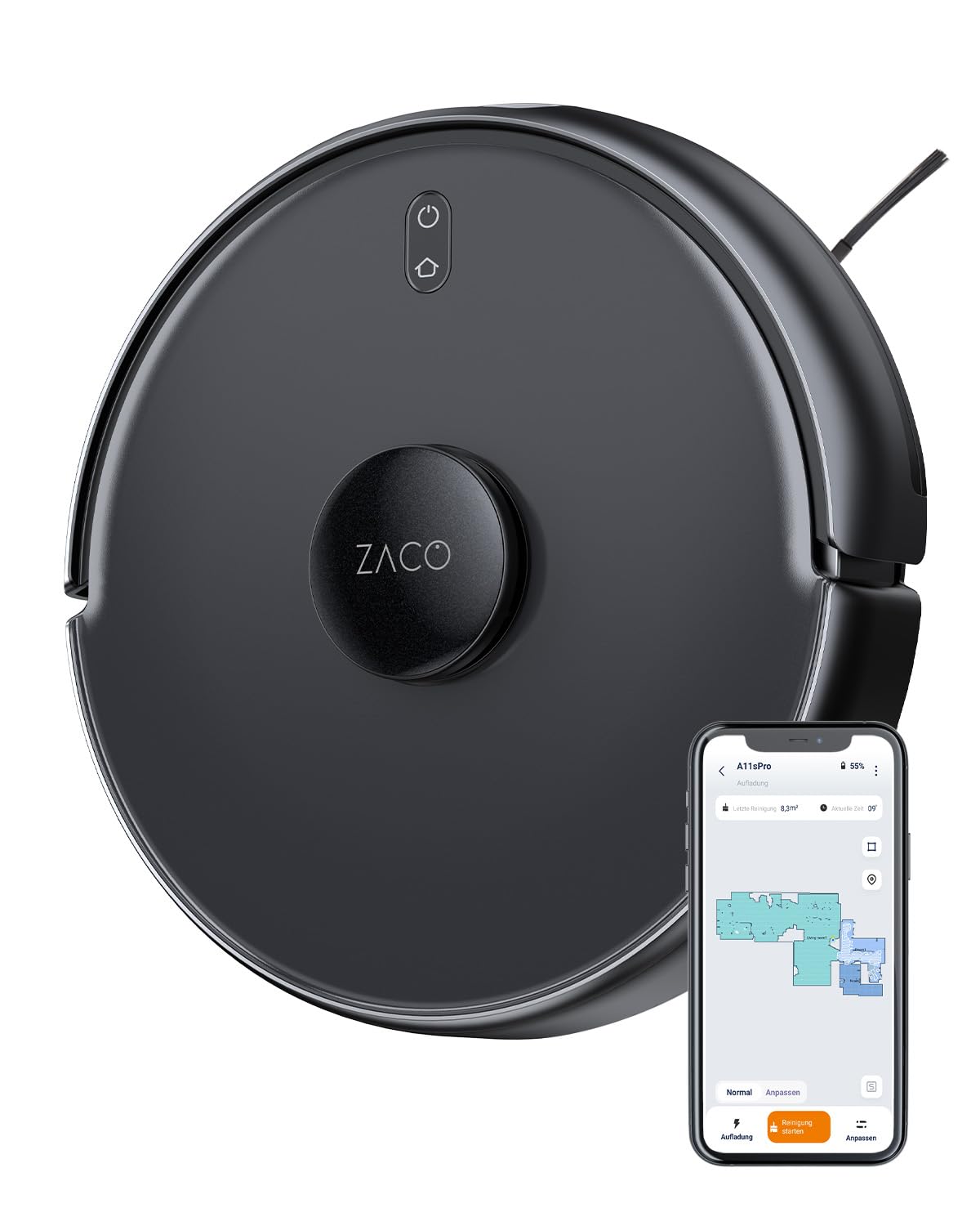 جارو رباتیک ربات جارو برقی ZACO A11s Pro با عملکرد پاک کردن، تشخیص موانع هوش مصنوعی و ناوبری لیزری، برنامه، نقشه برداری هوشمند، جاروبرقی ربات تا 150 دقیقه، 4000 پا، ربات جاروبرقی برای موهای حیوانات، کف های سخت و فرش