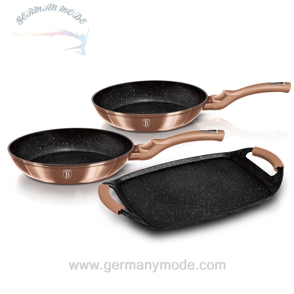 سرویس ماهیتابه 3 پارچه برلینگر هاوس مجارستان BerlingerHaus FRYING PAN SET BERLINGER HAUS BH-1669 ROSE GOLD COLLECTION