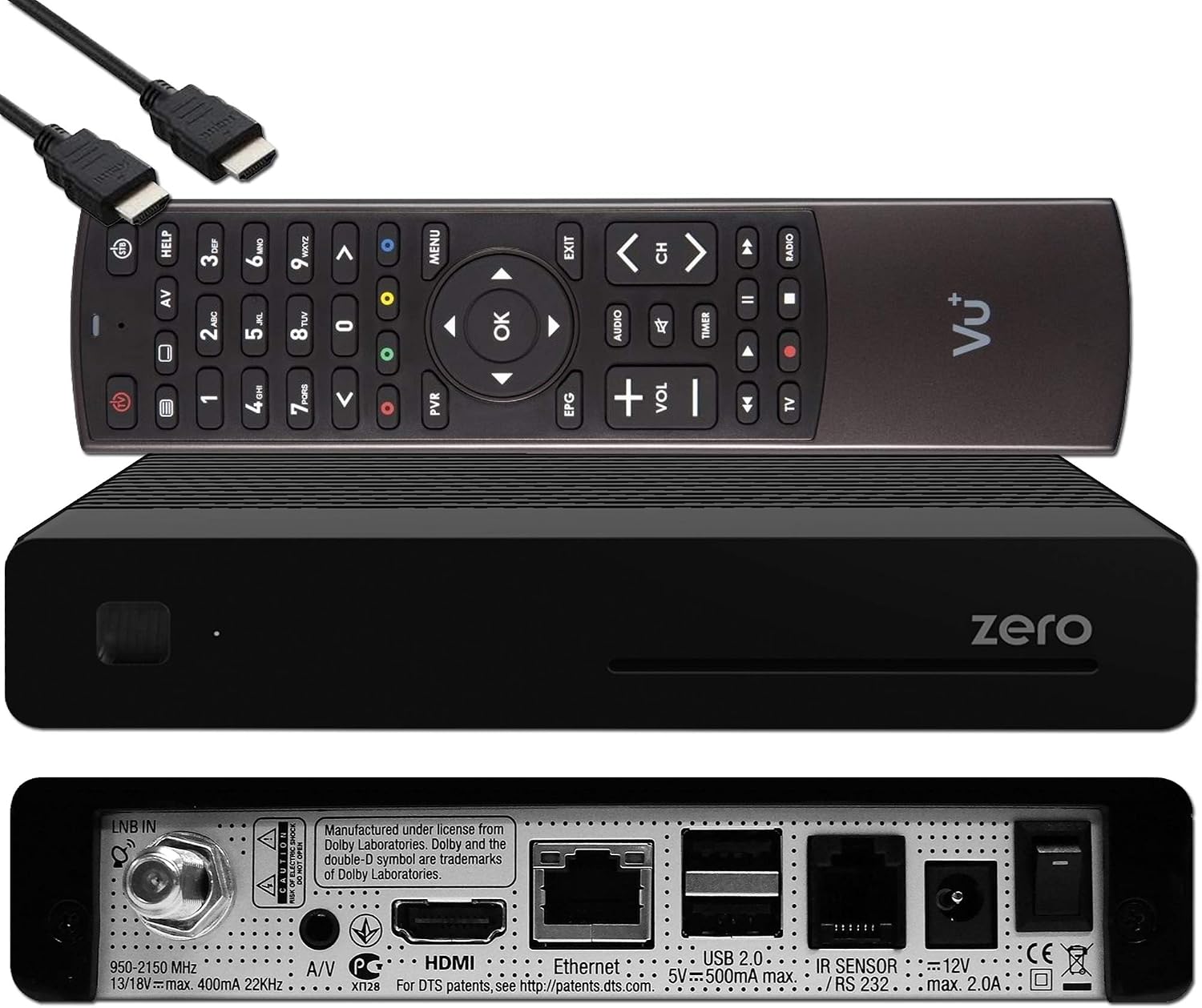گیرنده VU+ Zero HW نسخه 2-1x DVB-S2 Full-HD Sat Tuner E2 Linux، یوتیوب، گیرنده ماهواره با قابلیت ضبط، کارت خوان، مدیا پلیر، USB، + کابل HDMI EasyMouse