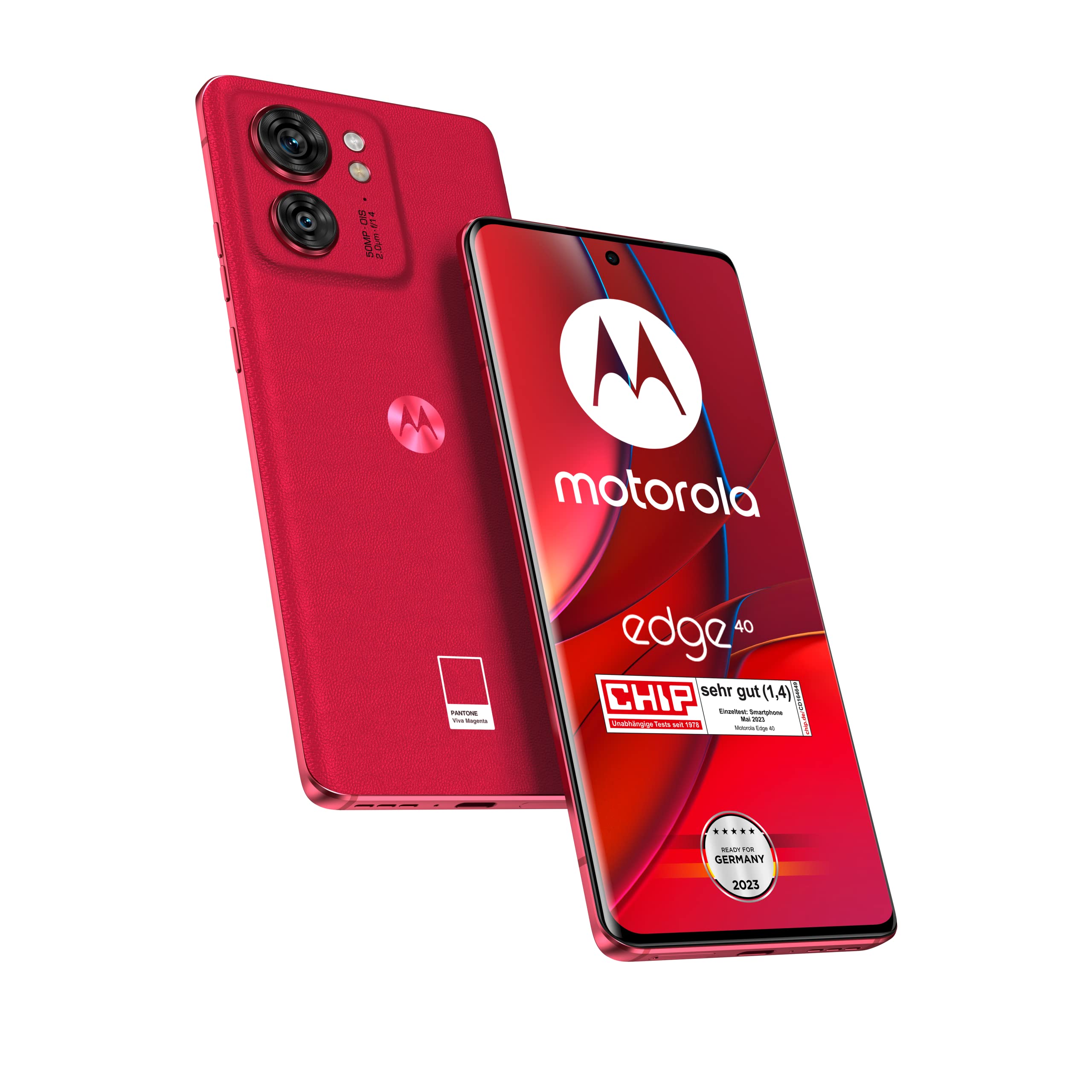 خرید از آمازون - Motorola edge40 (نمایشگر 6.55 اینچی FHD+، دوربین 50 مگاپیکسلی، 8/256 گیگابایت، 4400 میلی‌آمپر ساعت، اندروید 13) Viva Magenta شامل پوشش محافظ + آداپتور خودرو [اختصاصی در آمازون] motorola edge40 8GB/256GB Viva Magenta