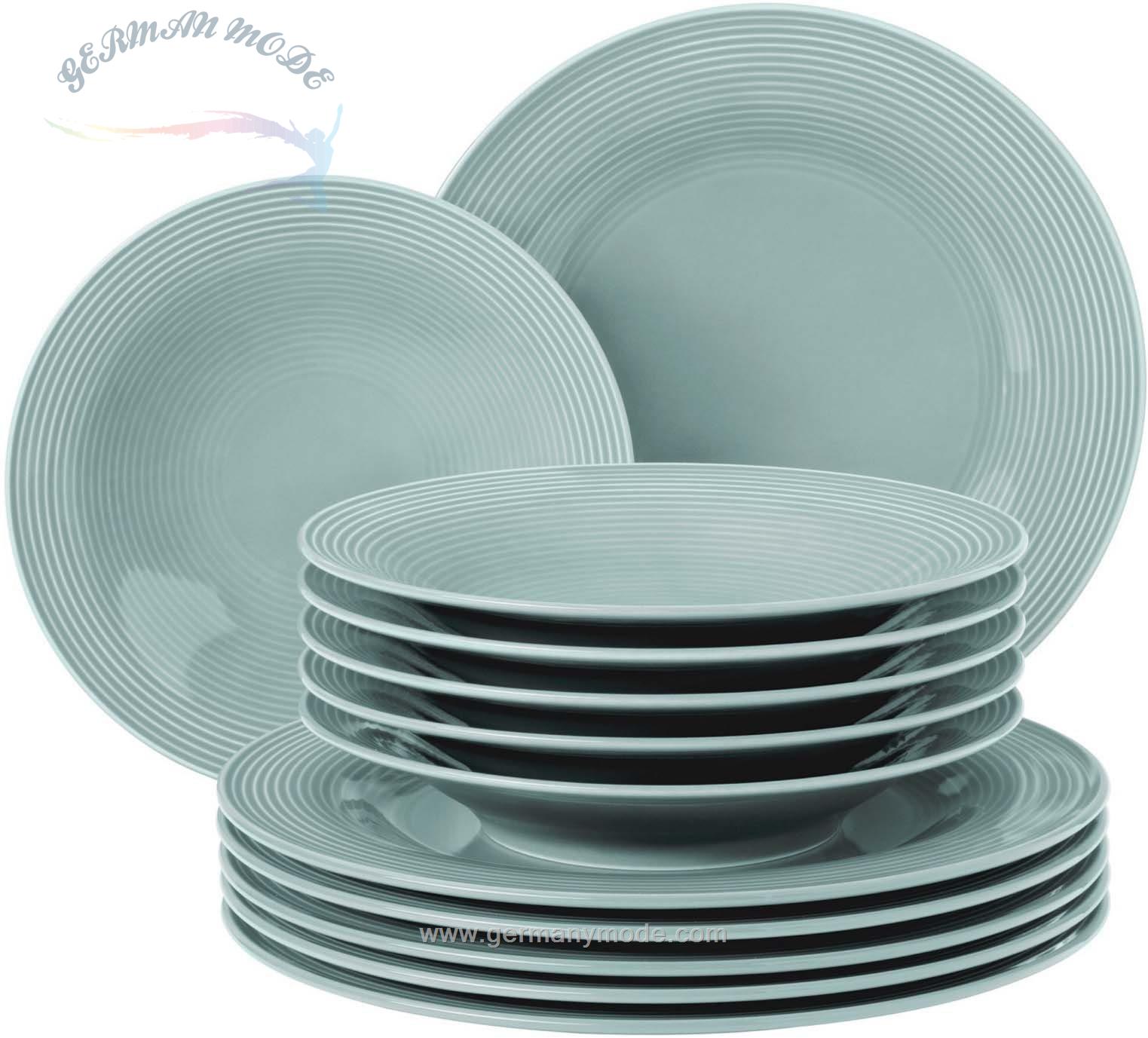 سرویس غذاخوری چینی 12 پارچه 6 نفره سلتمن ویدن آلمان Seltmann Weiden Beat Tafelservice (12-tlg.) Color Glaze Arktisblau