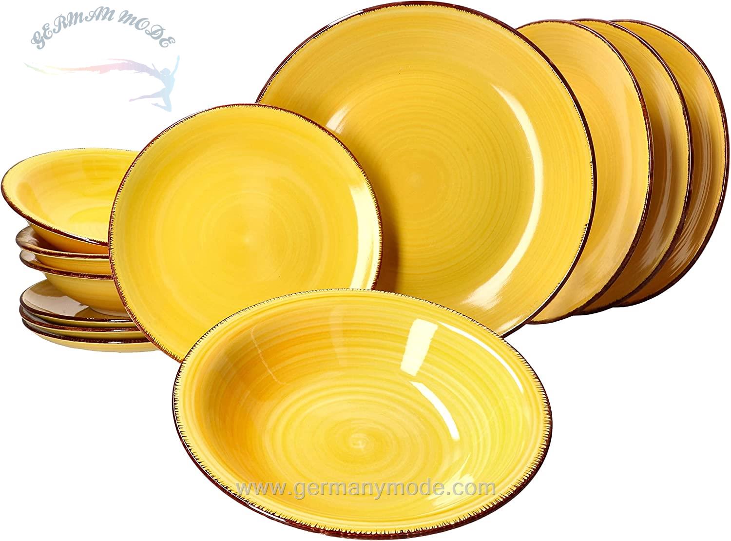 سرویس غذاخوری سفالی 12 پارچه 4 نفره مامبوکت MamboCat Teller-Set Yellow (12-tlg.)
