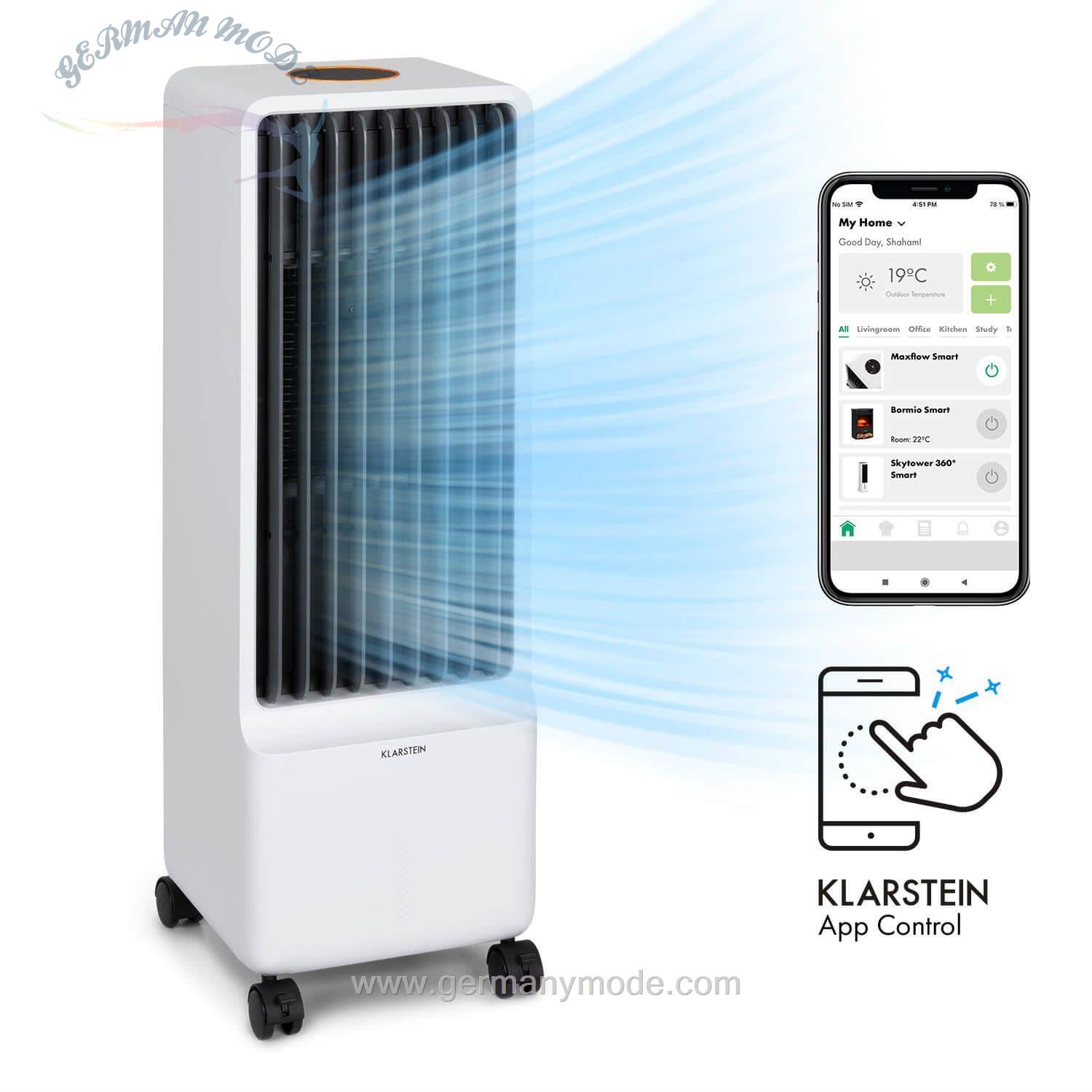 فن خنک کننده رطوبت ساز و تصفیه هوا کلارشتاین آلمان Klarstein Ventilatorkombigerät Maxflow Smart 3-in-1 Luftkühler