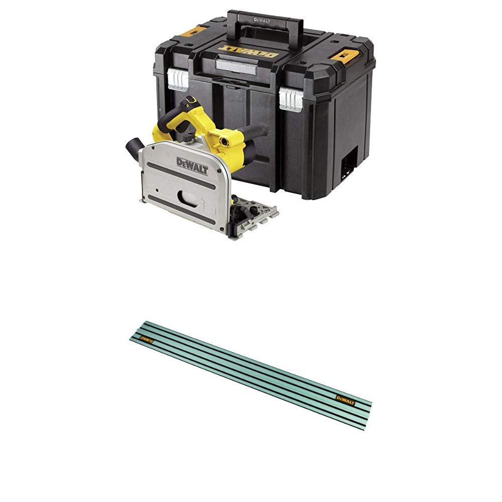 خرید از آمازون - مجموعه اره گرد غواصی DeWalt شامل TSTAK Box VI، 1300 وات، 230 ولت + ریل راهنما (طول 1500 میلی متر، برای اره های مدور غواصی) با ریل راهنما