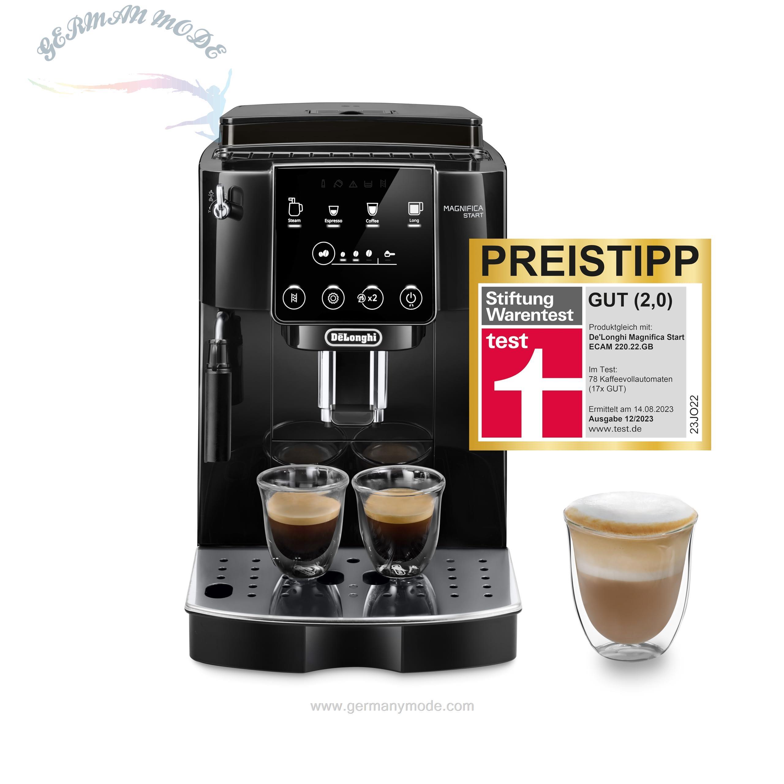 اسپرسو ساز قهوه ساز تمام اتوماتیک دلونگی ایتالیا DeLonghi Magnifica Start ECAM222.20.B قهوه ساز تمام اتوماتیک با نازل کف شیر، مخصوص کاپوچینو، با دکمه انتخاب مستقیم اسپرسو و عملکرد اسپرسو 2 برابر، آسیاب مخروطی 13 مرحله ای، 1450 وات، مشکی با صفحه نمایش تک لمسی