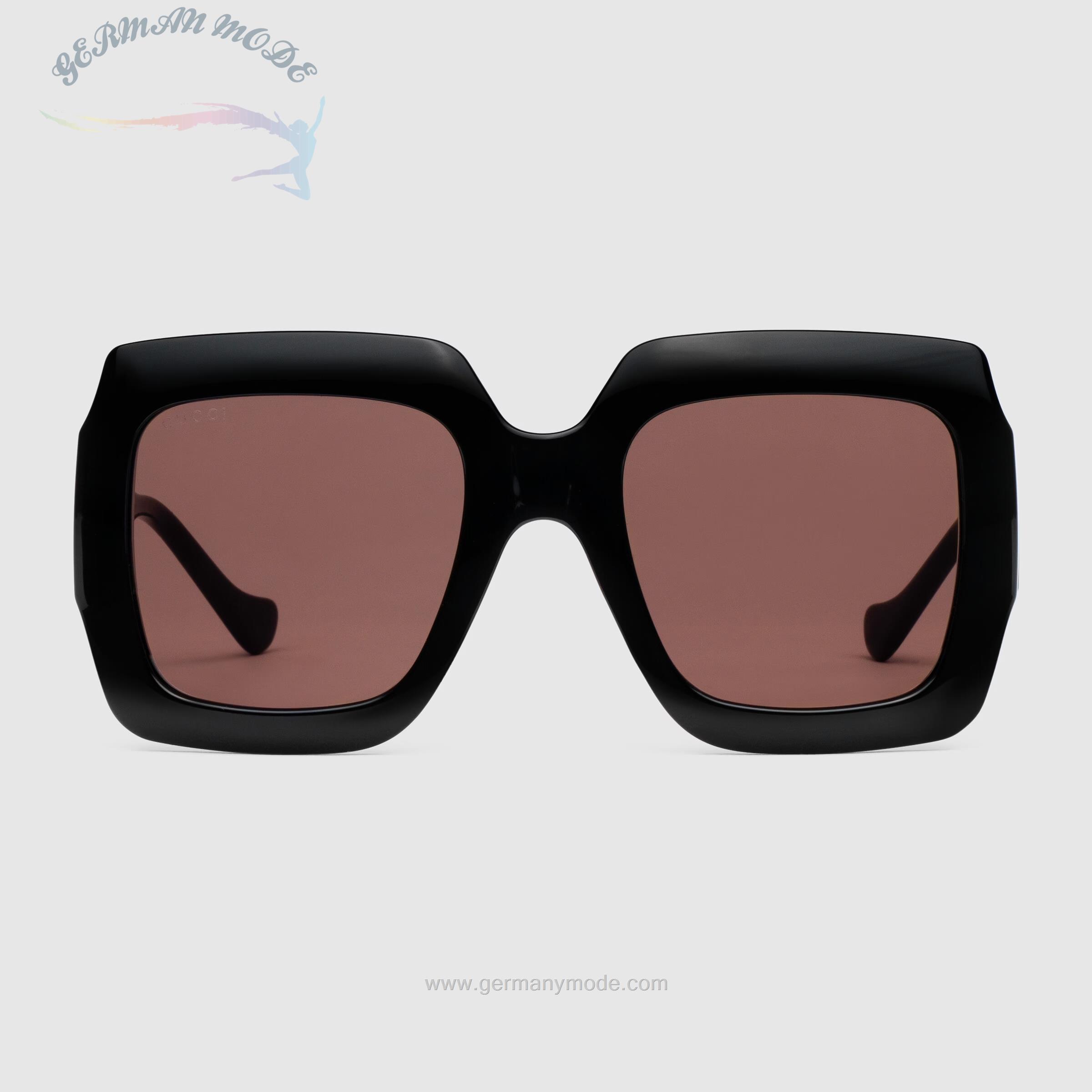 عینک آفتابی زنانه گوچی ایتالیا GUCCI Rechteckige Sonnenbrille mit Kette schwarz