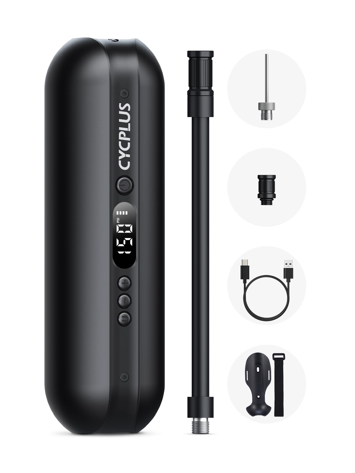 خرید از آمازون - پمپ باد CYCPLUS I50PSI کمپرسور برقی پمپ قابل حمل دوچرخه پمپ مینی لاستیک با نمایشگر دیجیتال LED چراغ LED قابل شارژ لیتیوم یون 12 ولت برای همه دوچرخه ها موتورسیکلت و اتومبیل مشکی