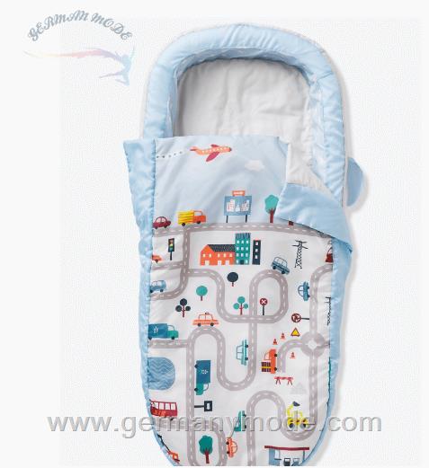 تشک بادی کودک ورت فرانسه Vertbaudet Schlafsack-Set mit integrierter Luftmatratze Autos Readybed - hellblau/weiß
