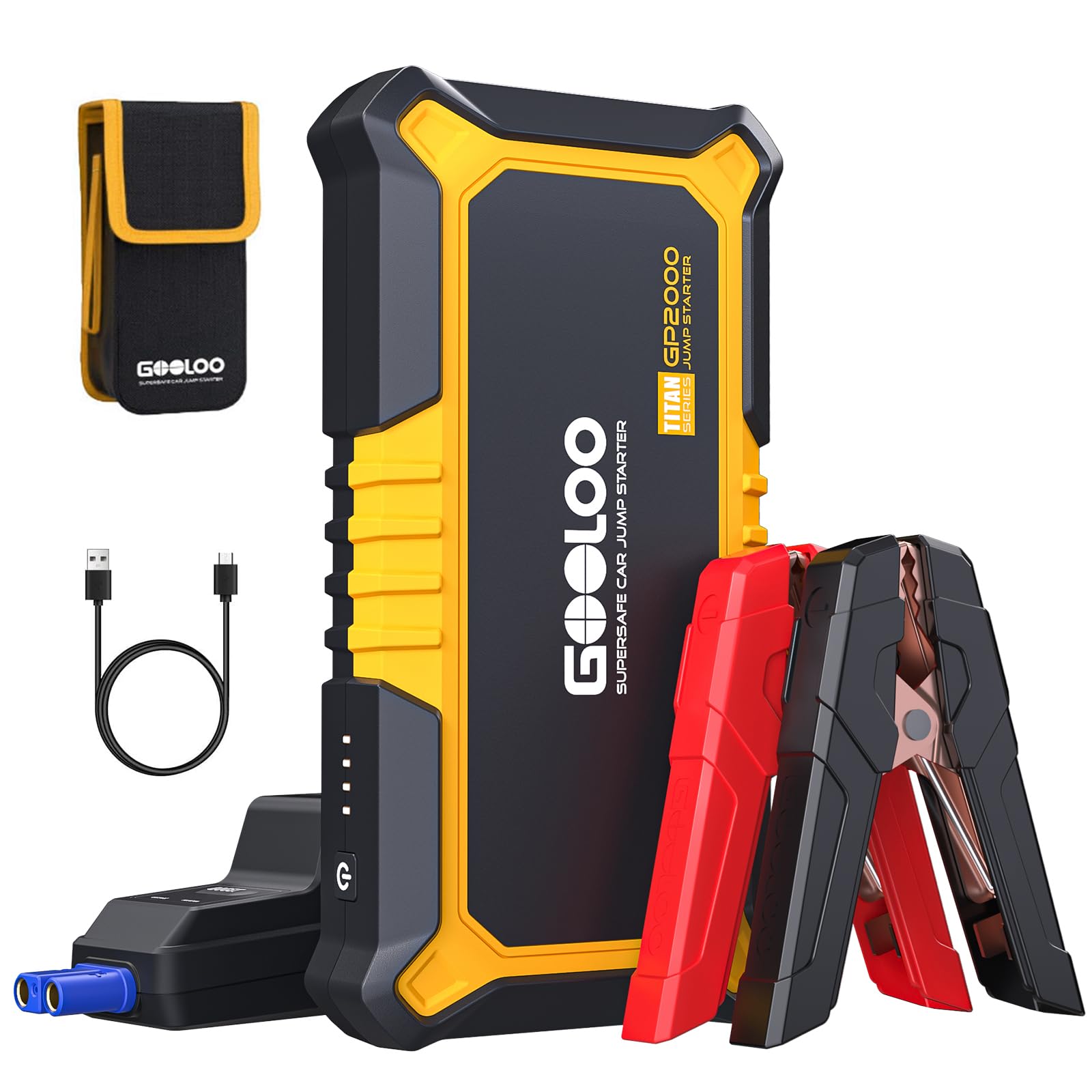 خرید از آمازون - پاوربانک GOOLOO GP2000 Jump Starter، استارت پرش خودرو 2000A، استارت پرش خودرو با باتری 12 ولتی فوق ایمن با کابل جامپ استارتر (تا 8.0 لیتر بنزین یا 6.0 لیتر دیزل)