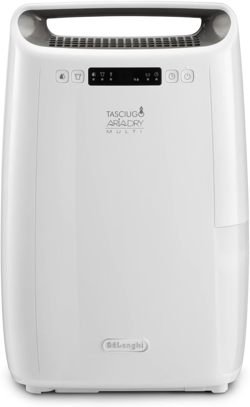دستگاه تصفیه هوا رطوبت گیر دلونگی ایتالیا DeLonghi Tasciugo AriaDry Multi DEXD214F - رطوبت گیر برقی و تصفیه کننده هوا برای اتاق تا 65 متر مربع، عملکرد لباسشویی، دارای گواهی آلرژی، 14 لیتر در روز، سفید برای اتاق تا 65 متر³ DEXD214F
