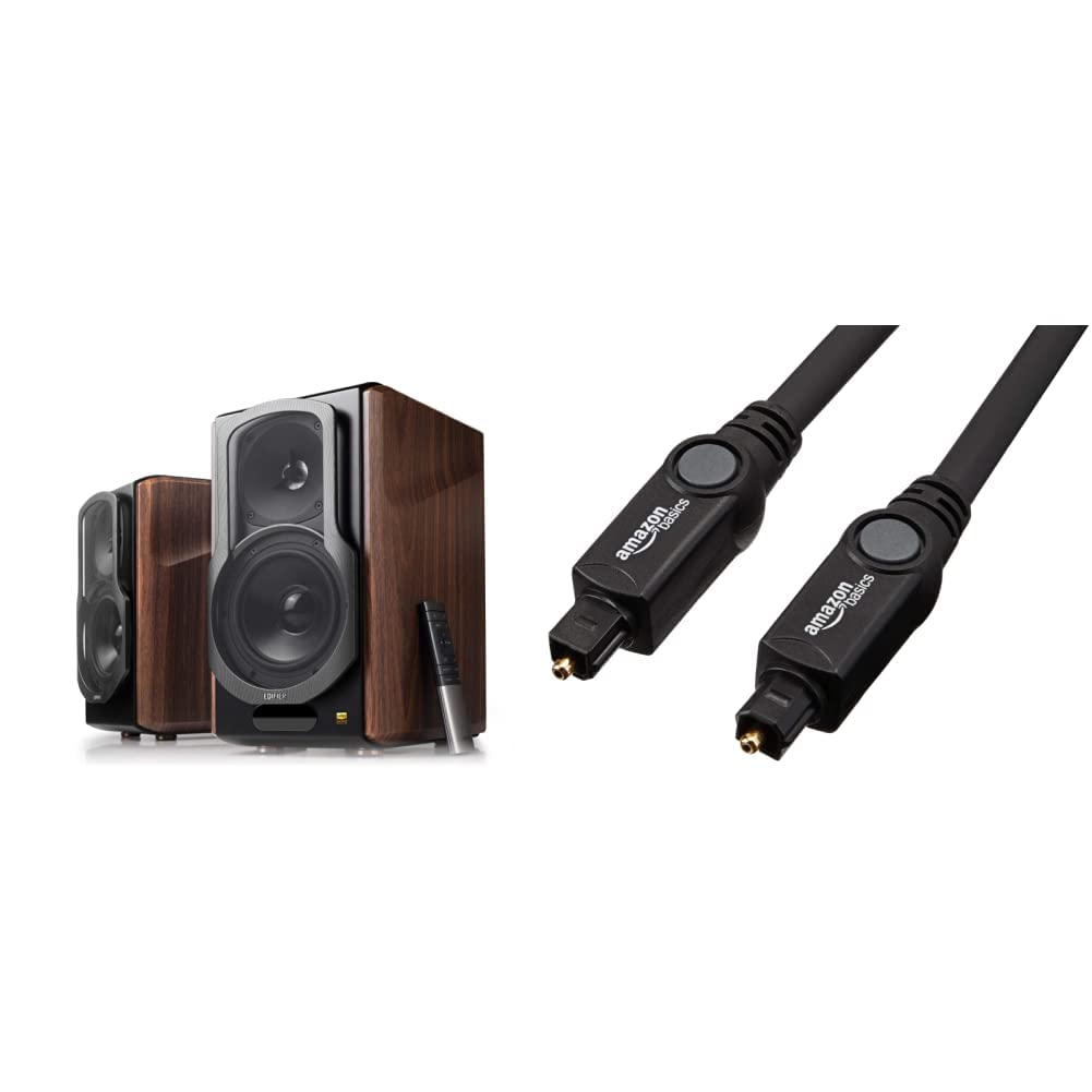 خرید از آمازون - Edifier S2000MKIII 2.0 Aktive Bluetooth-Regallautsprecher, Nahfeld-Aktiv-Dreifachverstärker, 130 Watt Studiomonitorlautsprecher für Audiophile & Amazon Basics Toslink Optisches Digital-Audiokabel, 3 m Bundle mit Audiokabel, 3 m