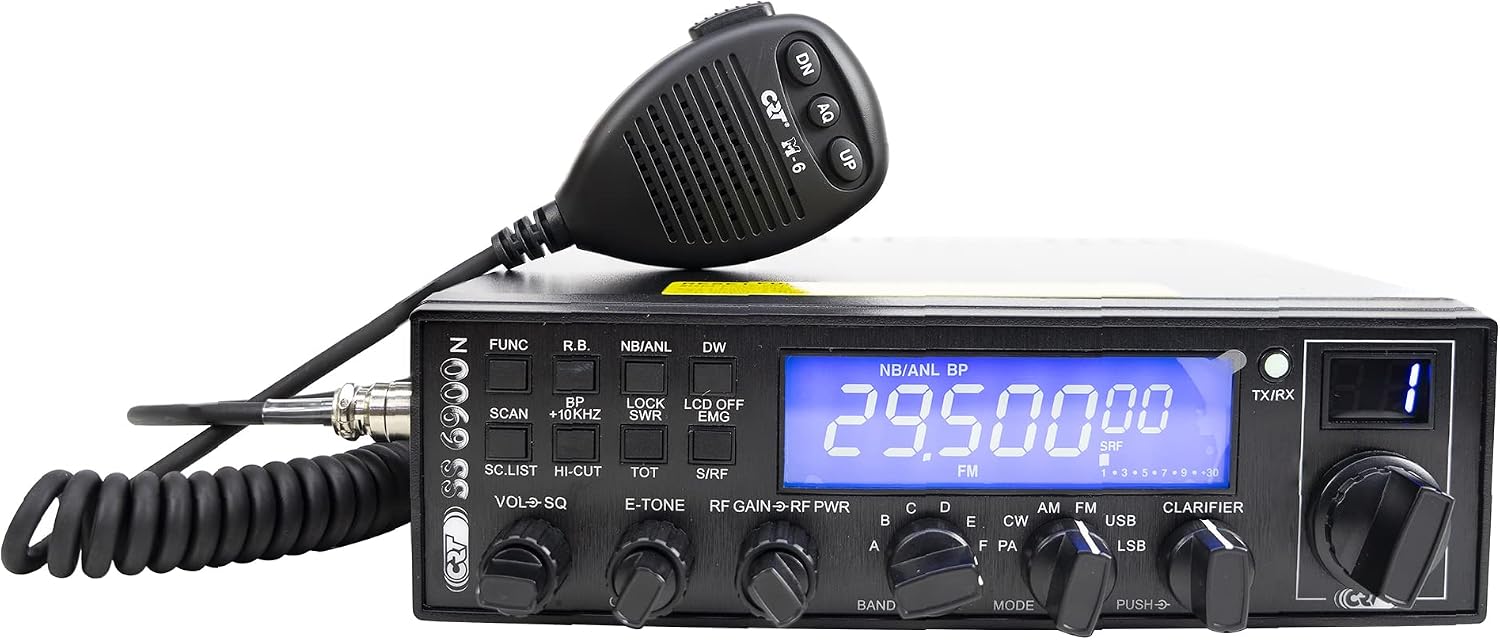 گیرنده فرستنده رادیویی بیسیم مخصوص تاکسی CRT SS 6900 VOX CB، AM، FM، USB، SSB، CW، PA، 28-29.7 مگاهرتز، ASQ، بهره RF، راجر بیپ، 12 ولت، قابل برنامه ریزی