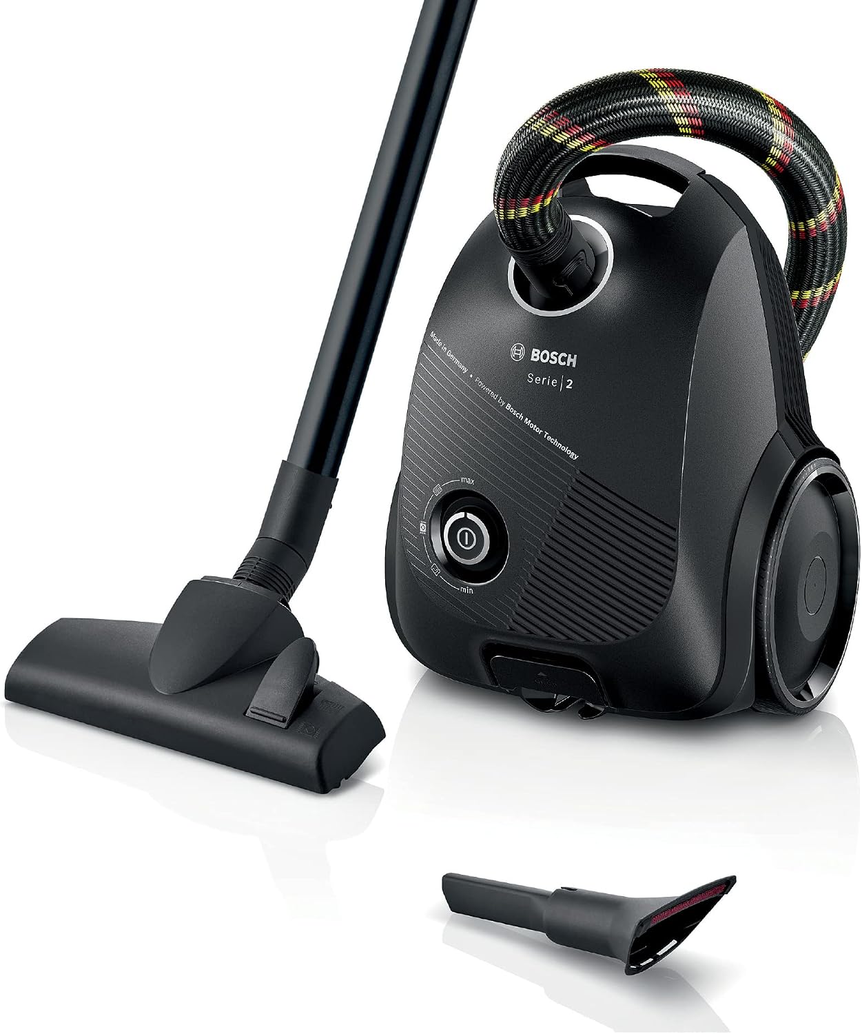 جارو برقی کیسه ای بوش آلمان Bosch BGDS2CHAMP، پایدار، ساخته شده از مواد بازیافتی، فیلتر بهداشتی، 10 سال گارانتی موتور، جمع و جور، قدرتمند، ساخت آلمان، 600 وات