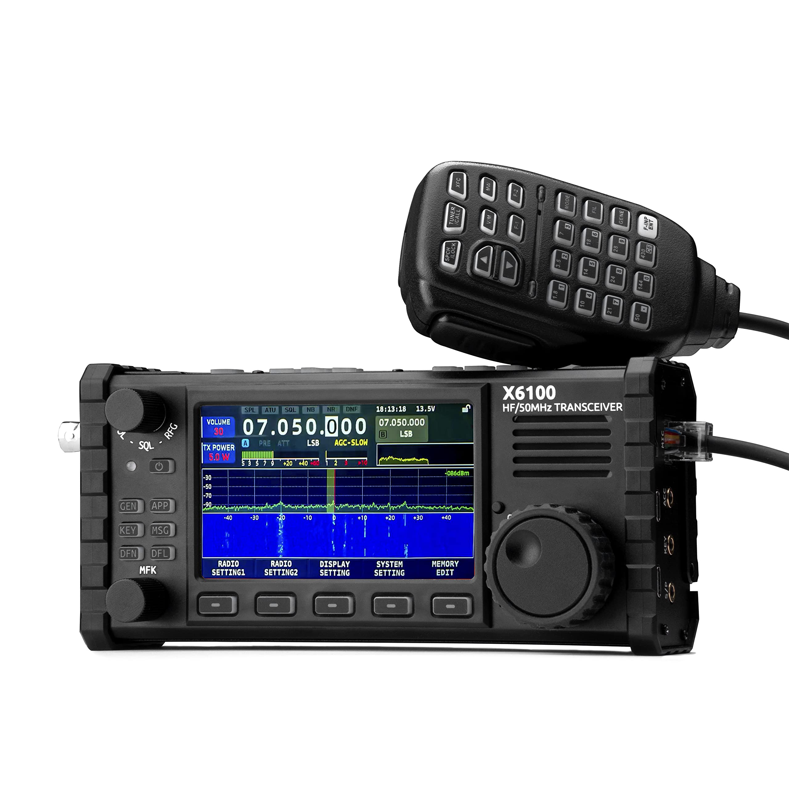 فرستنده-گیرنده HF شیگو X6100، رادیو SDR حالت کامل 10 وات با پشتیبانی از BT و صفحه نمایش LCD 3.6 اینچی