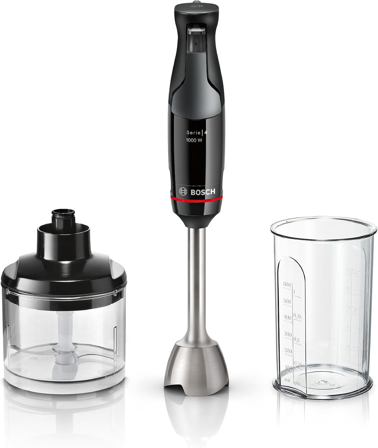 گوشت کوب برقی بوش آلمان Bosch MSM4B620 سری 4، 1000 وات، مخلوط کن استیل ضد زنگ، خردکن، پیمانه میکسر/میزان، مشکی