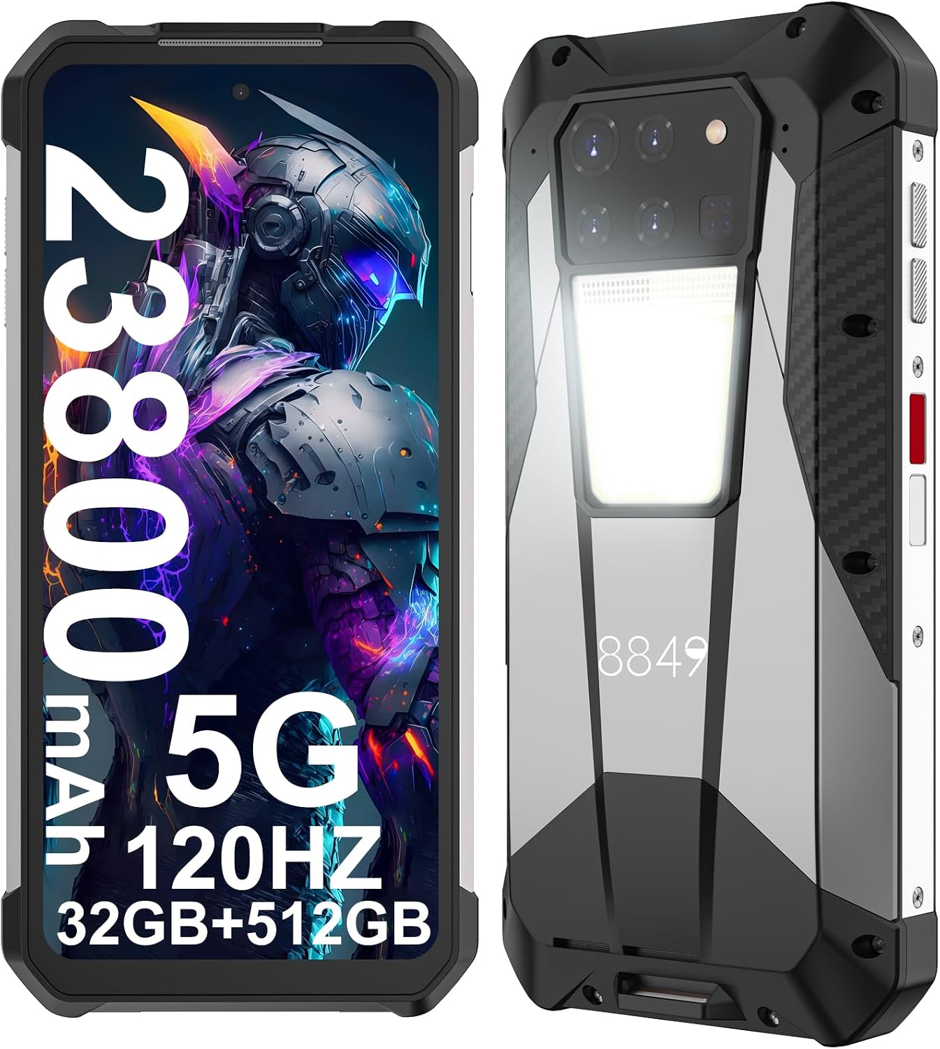 موبایل هوشمند پروژکتور دار 8849 Tank 3 تلفن همراه ، تلفن هوشمند 23800 میلی آمپر ساعتی Android 13 5G در فضای باز با نور کمپینگ 1200 LM، 32 گیگابایت رم + 512 گیگابایت ROM، 6.79 اینچ دو سیم کارته ضد آب، دوربین اصلی 200MP/OTG